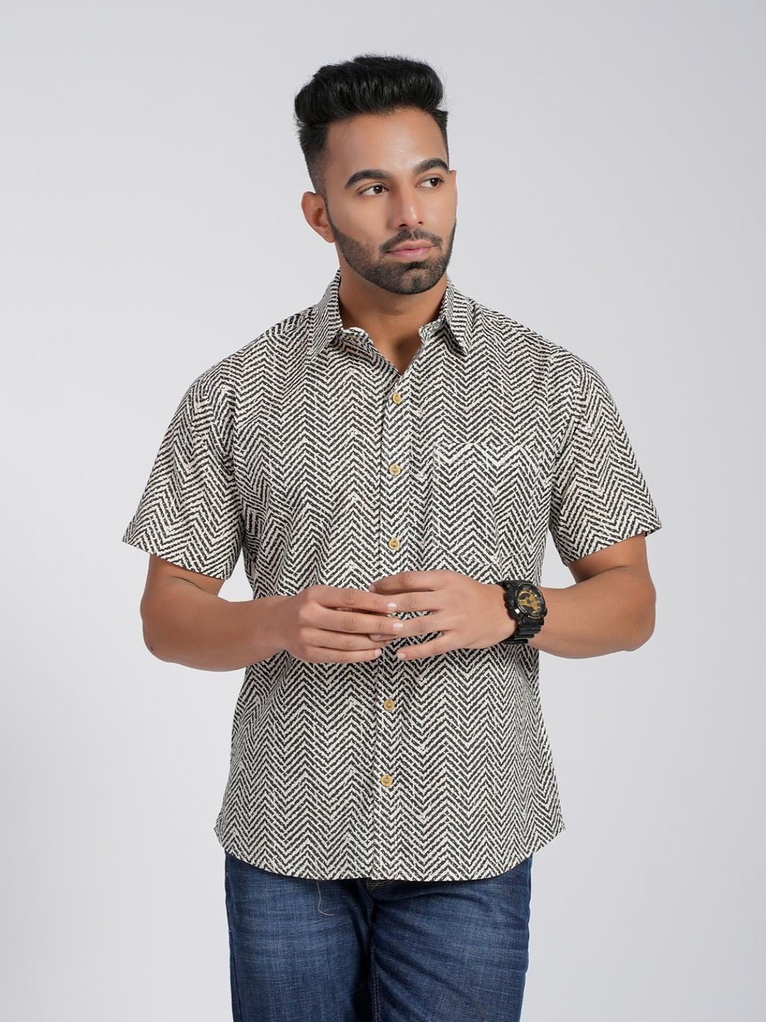 

Cotton Curio Men Comfort Floral Opaque Printed Casual Shirt, Black