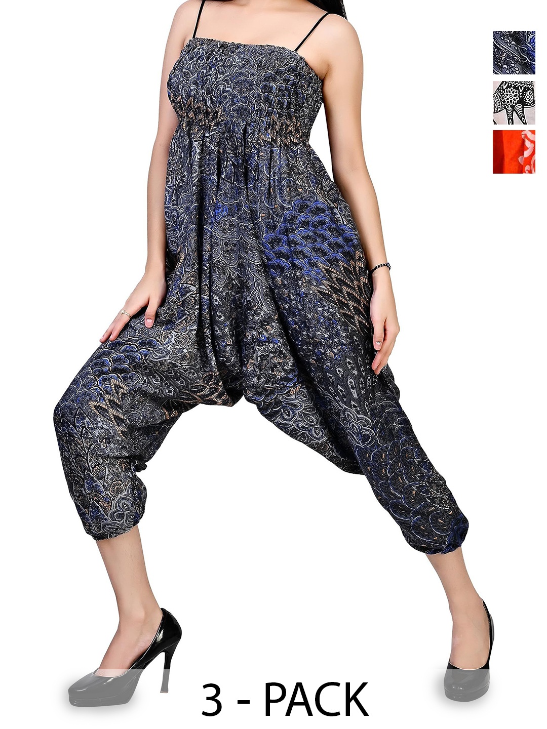 

NarNari Women Pack Of 3 Printed Harem Pants, Orange