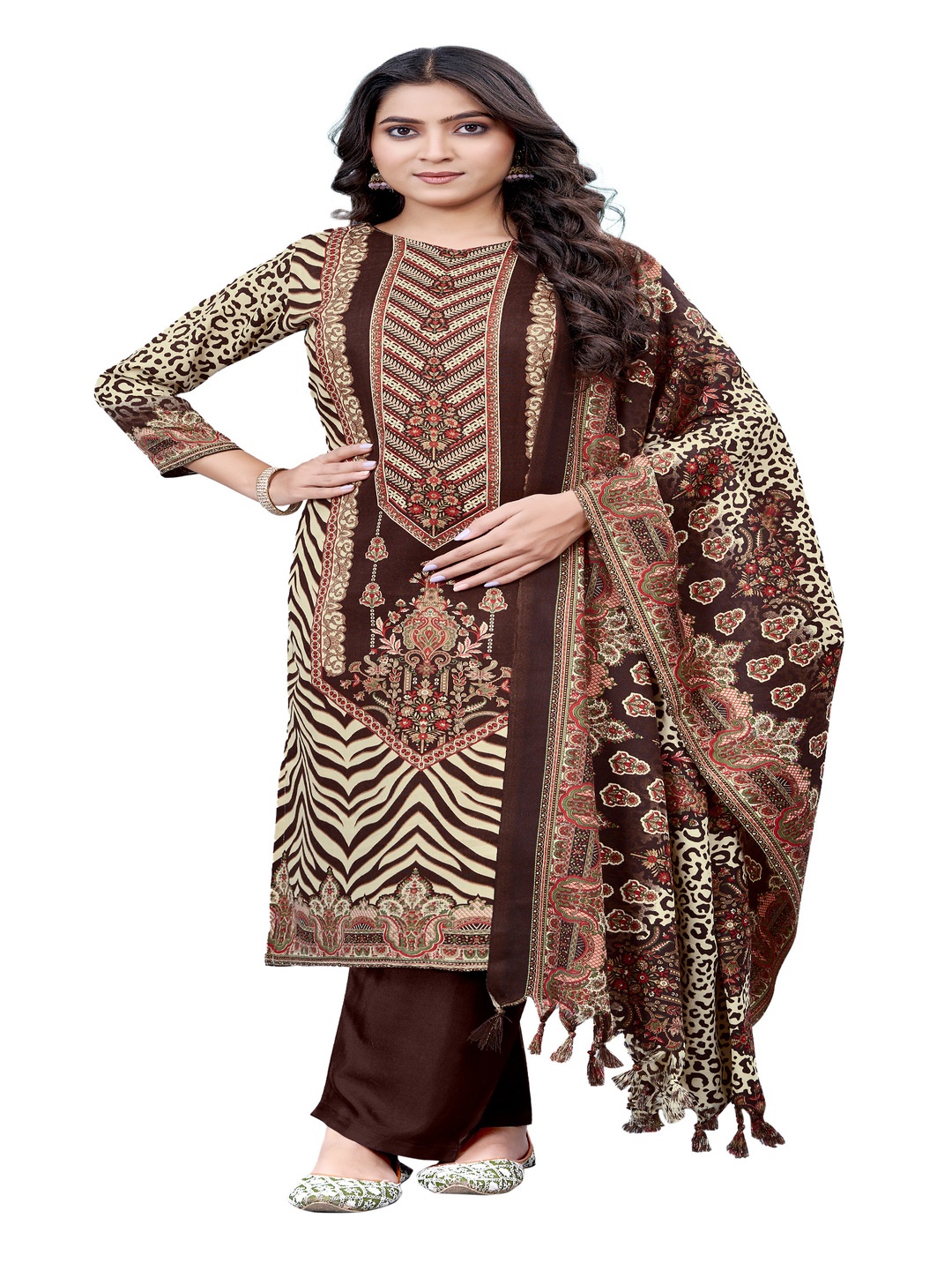 

DRAVINAM Trends Ethnic Motifs Printed Unstitched Dress Material, Maroon