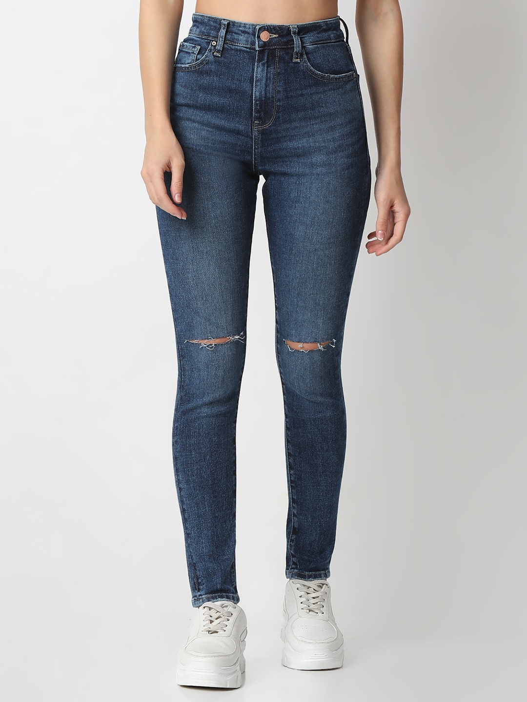 

SPYKAR Women Slim Fit High-Rise Slash Knee Light Fade Jeans, Blue