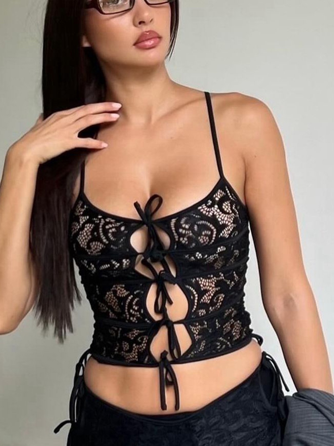 

StyleCast x Revolte Women Net Crop Top, Black