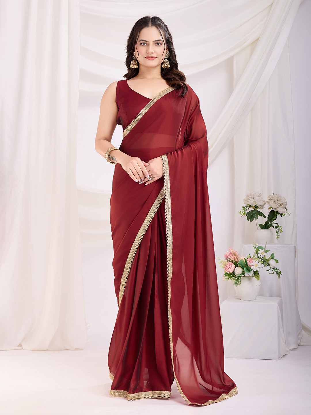 

HERE&NOW Women Embroidered Saree, Maroon