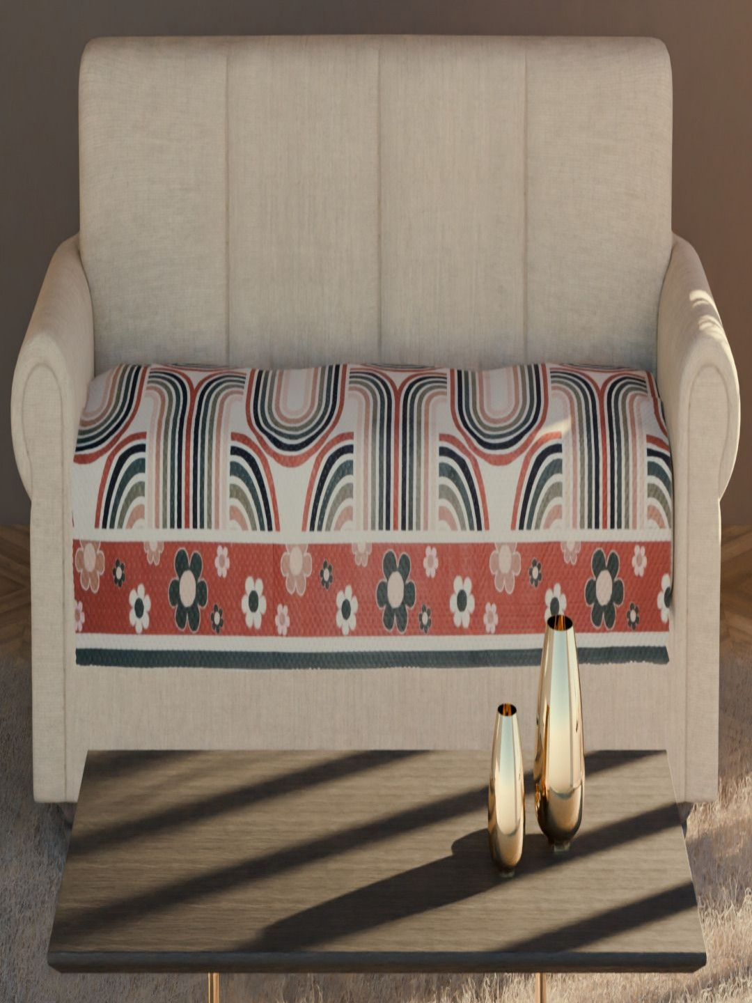 

Fashion Throw Beige & Green Floral Printed Velvet 4 Seater Sofa Cover