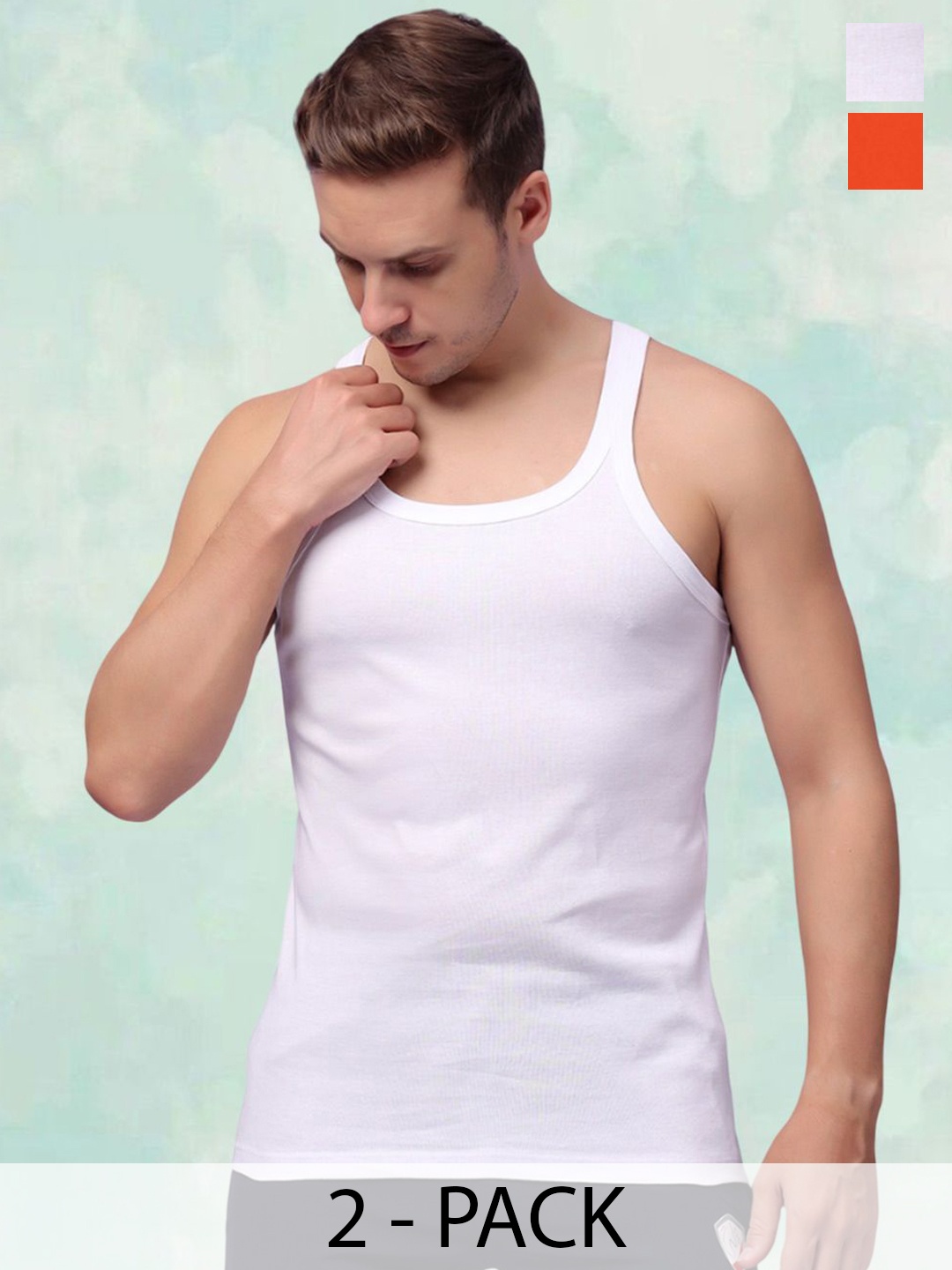 

FBAR Men Pack Of 2 Cotton Round Neck Gym Vest, White