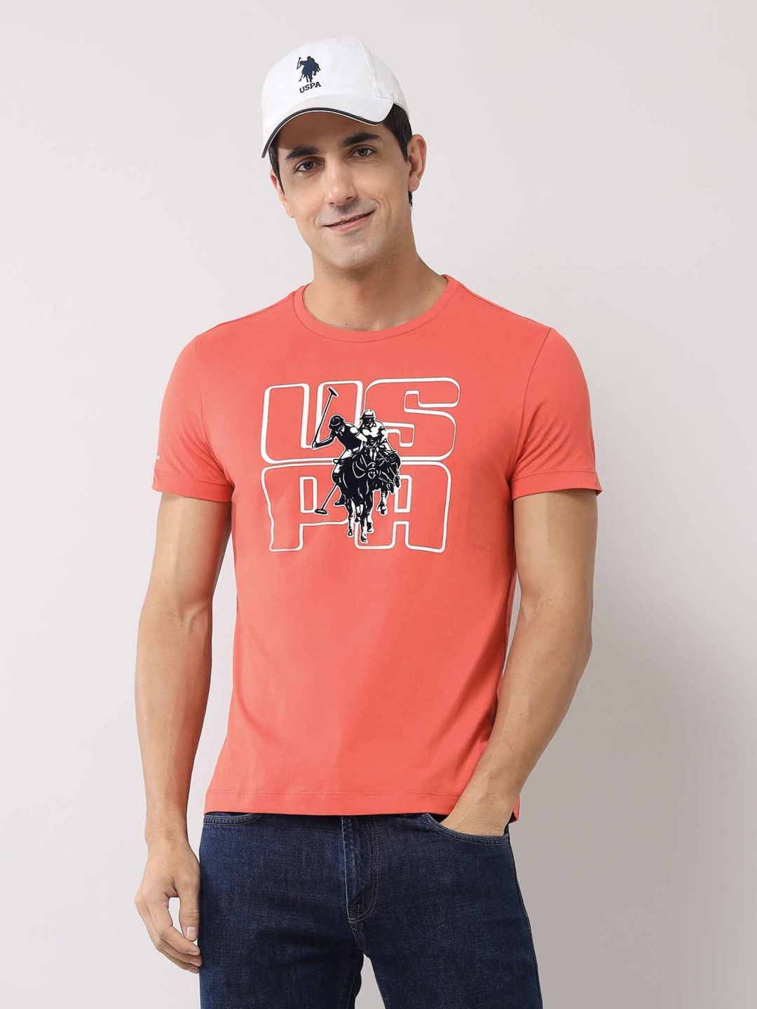 

U.S. Polo Assn. Denim Co. Men Typography Printed Round Neck Cotton Slim Fit T-shirt, Orange