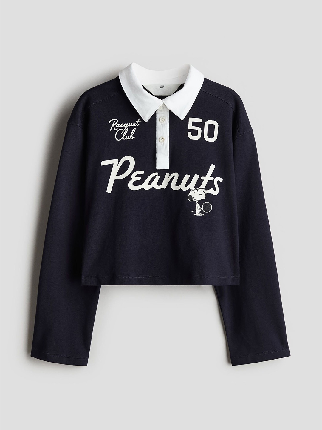 

H&M Cropped Rugby Shirt, Navy blue