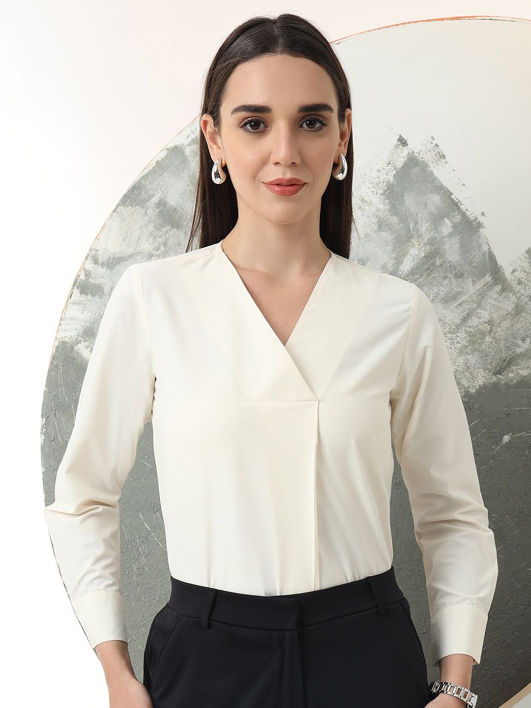 

FITHUB Women Cotton Shirt Style Top, Cream
