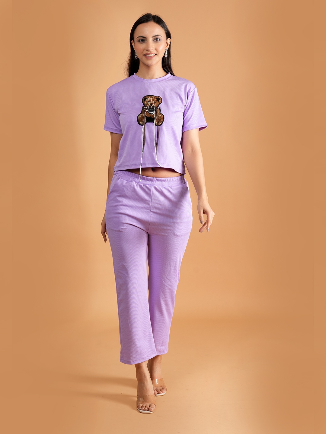

NEYSA Printed Round Neck T-Shirt With Trouser, Purple