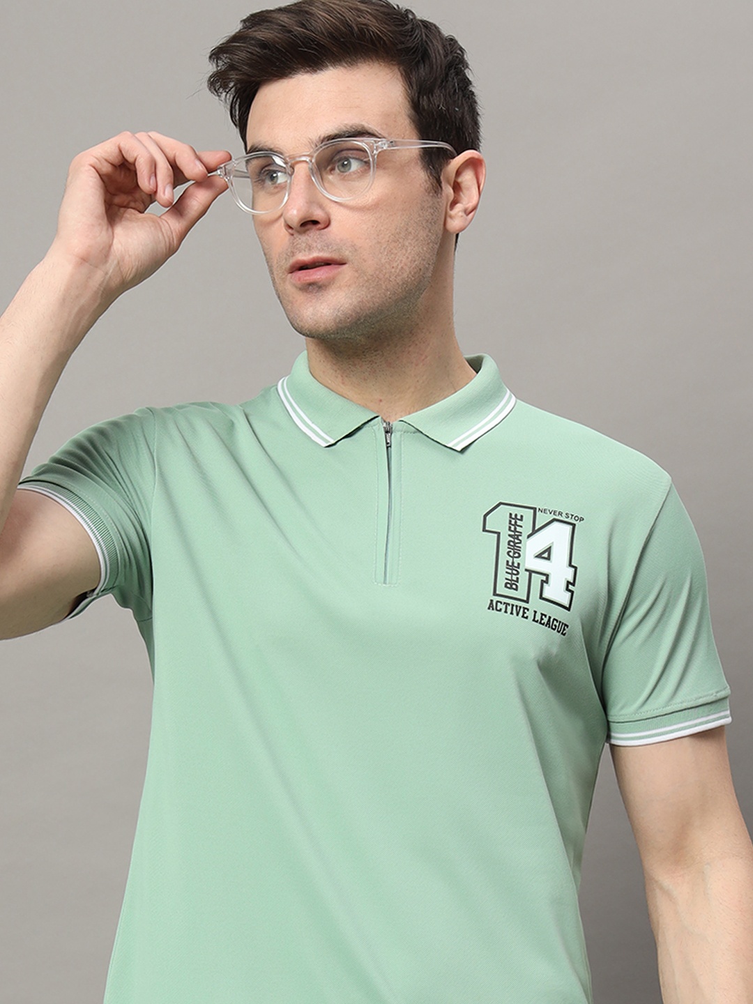 

RELANE Men Typography Printed Polo Collar Cotton T-shirt, Sea green