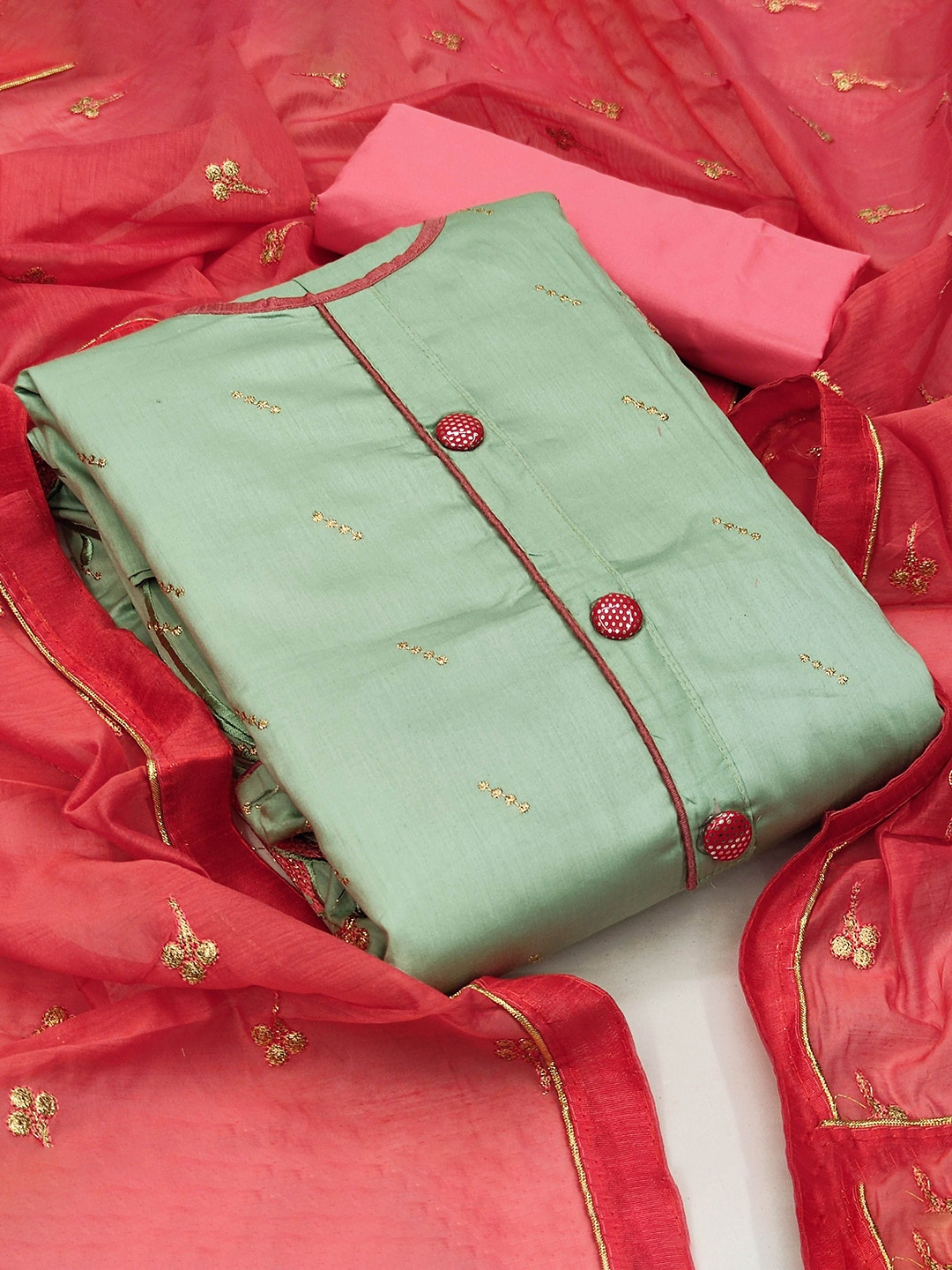 

HERE&NOW Embroidered Unstitched Dress Material, Olive