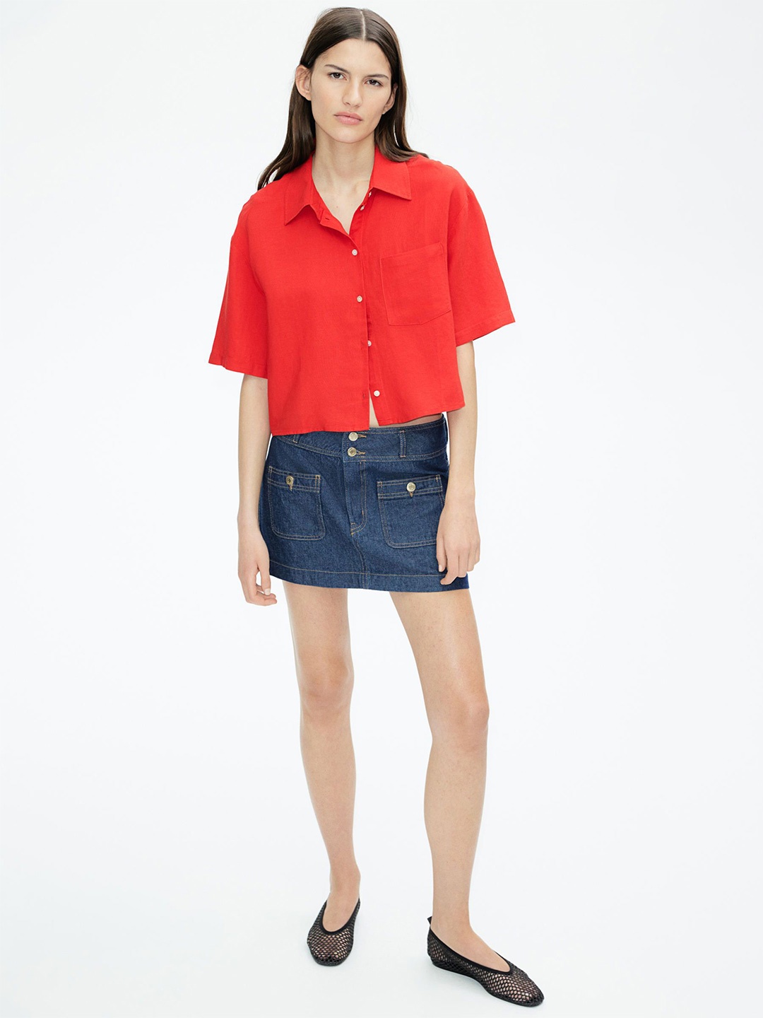 

H&M Linen-Blend Shirt, Red