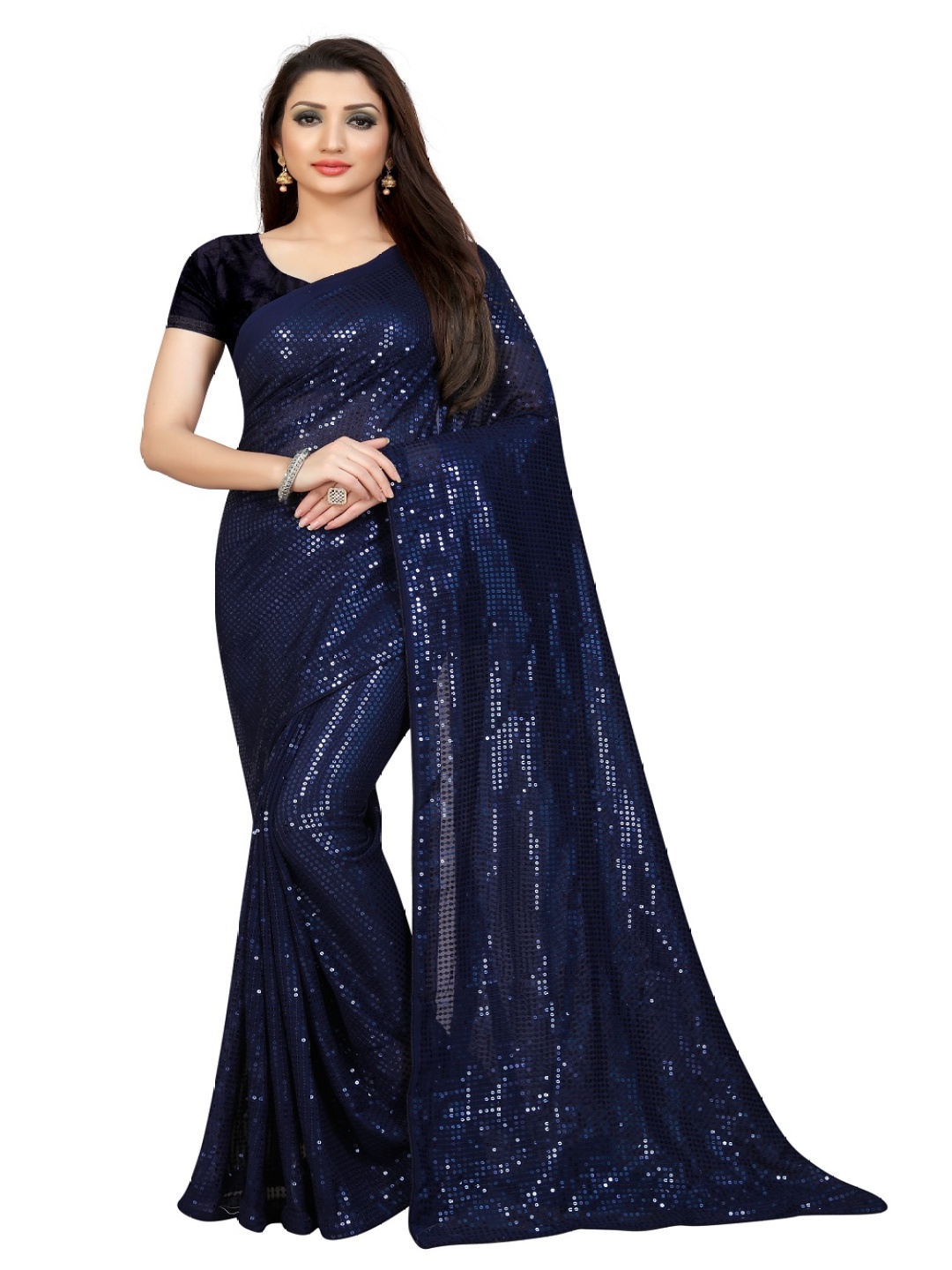 

Moda Rapido Embellished Sequinned Poly Georgette Saree, Blue
