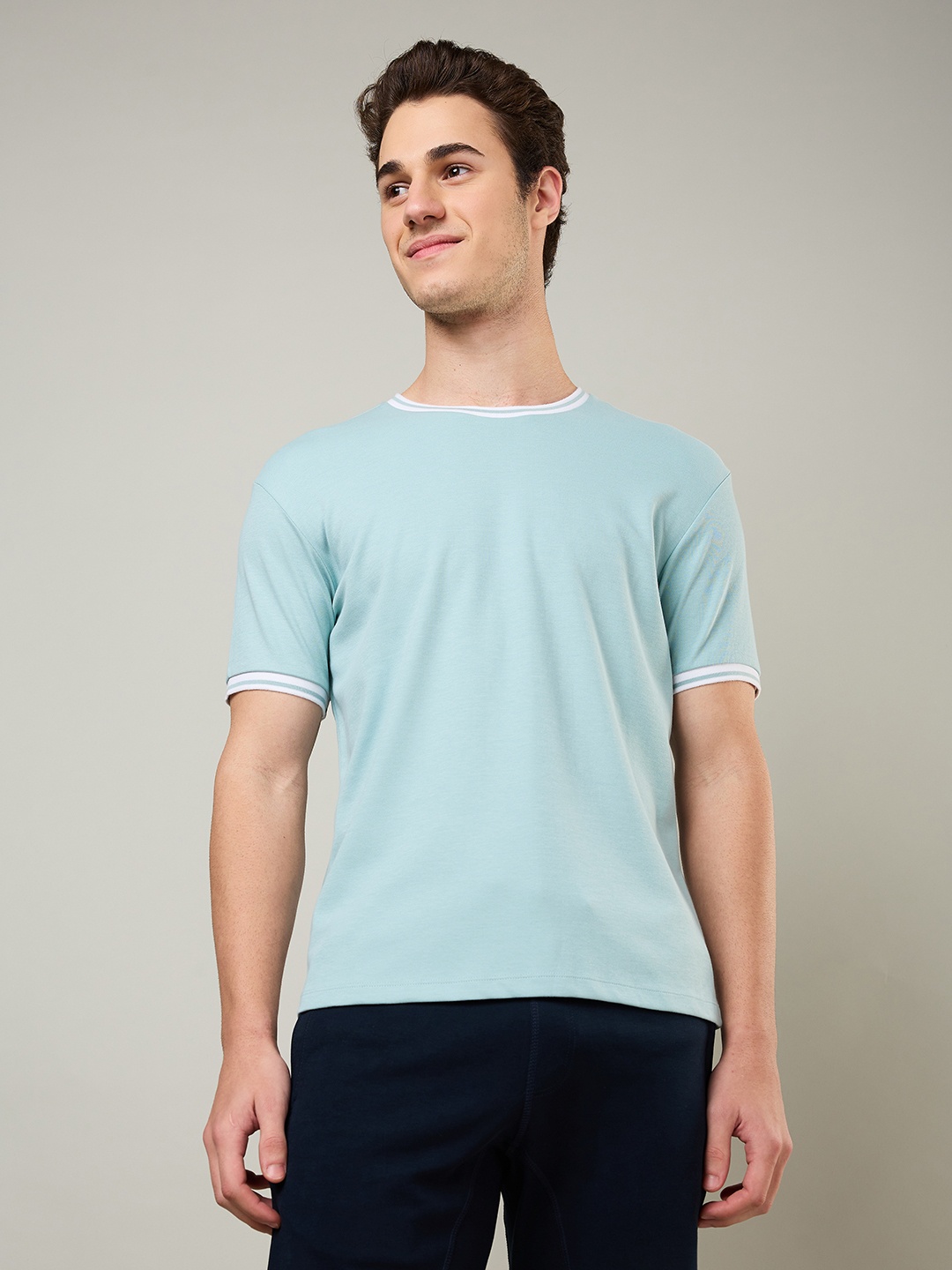 

CELSIUS Men Moisture Wicking Solid Round Neck Cotton T-shirt, Sea green
