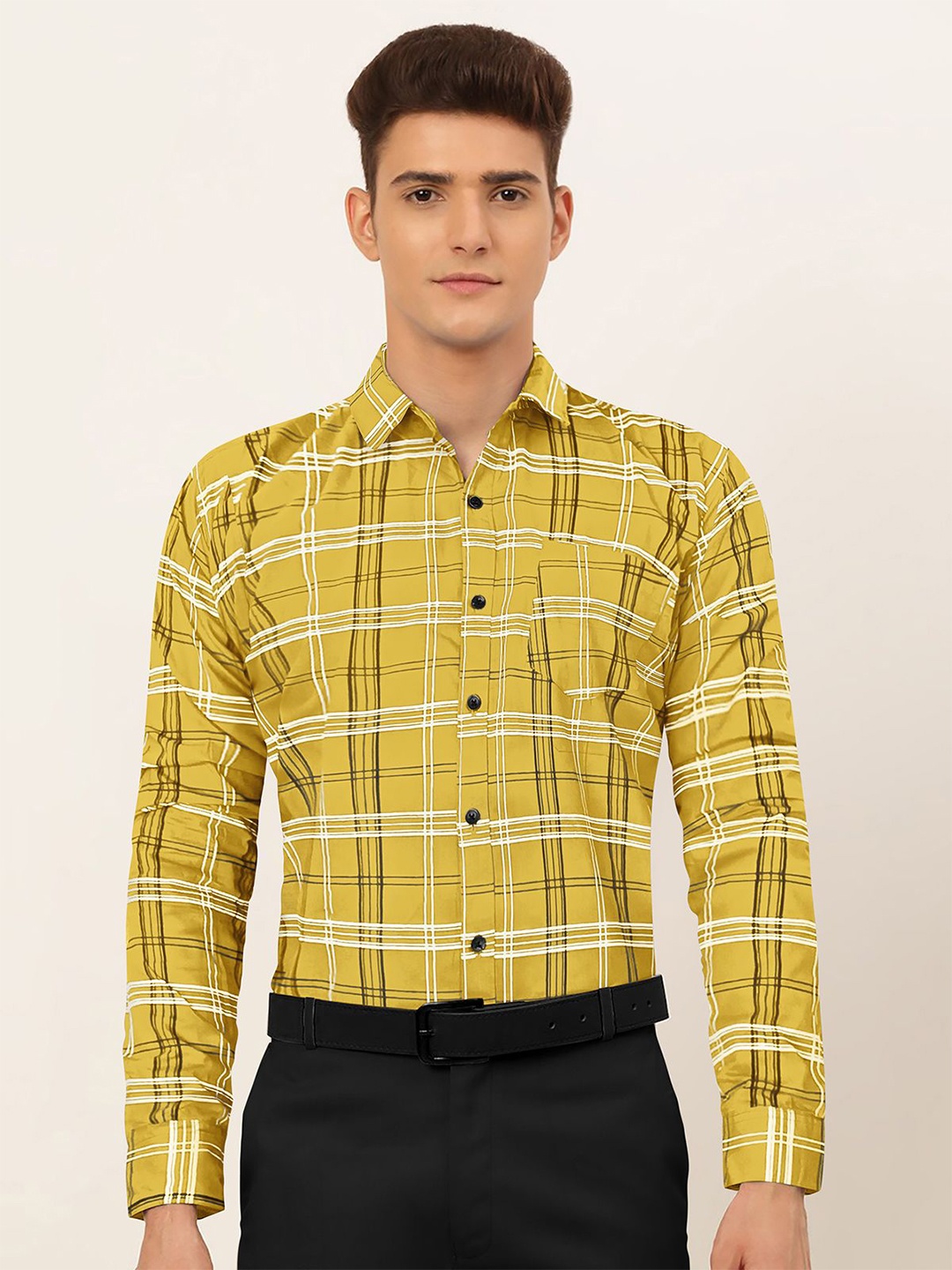 

Moda Rapido Men Relaxed Fit Spread Collar Tartan Checked Cotton Casual Shirt, Yellow