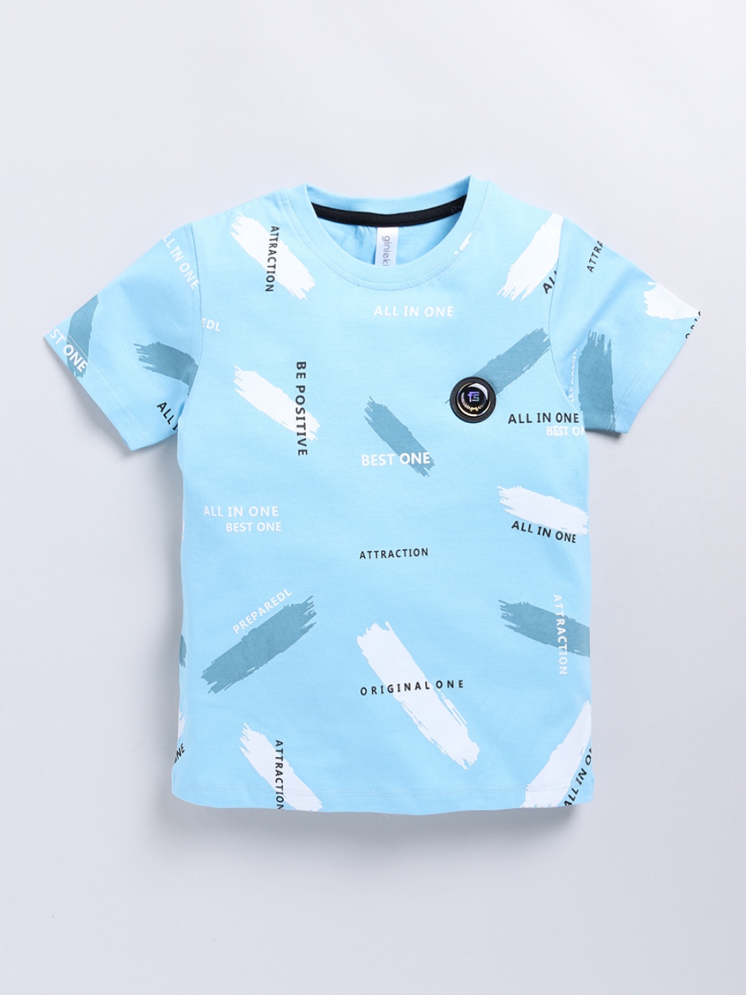

Ginie Boys All Over Typography Printed Breathable Tshirt, Blue