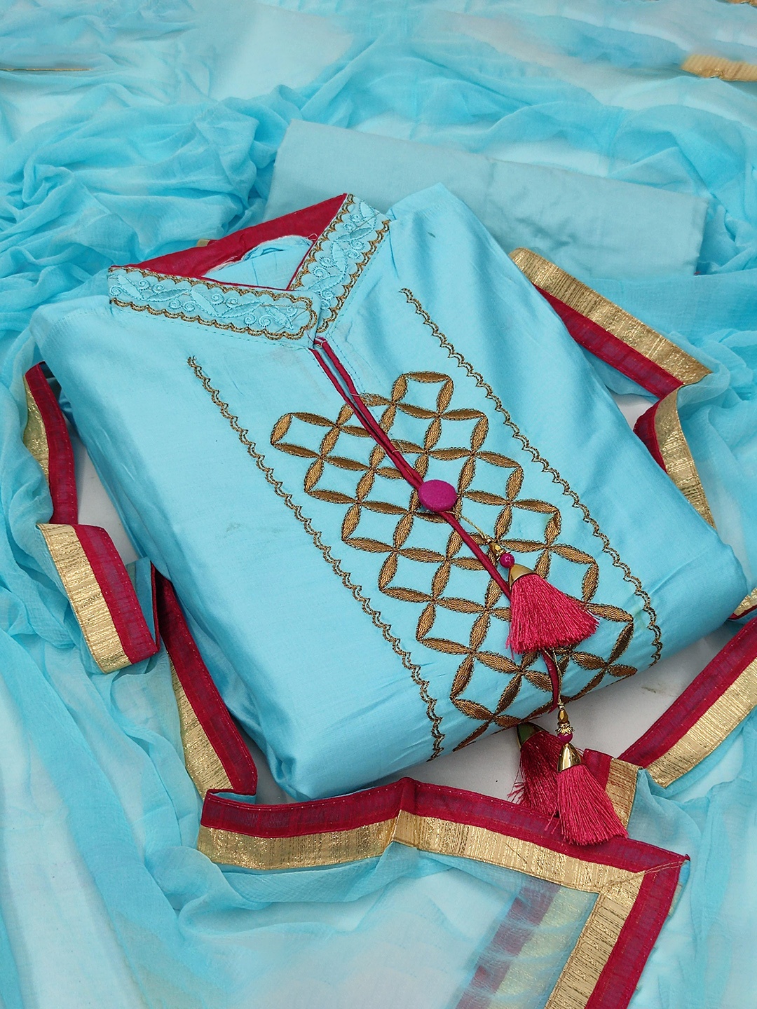 

HERE&NOW Embroidered Unstitched Dress Material, Turquoise blue