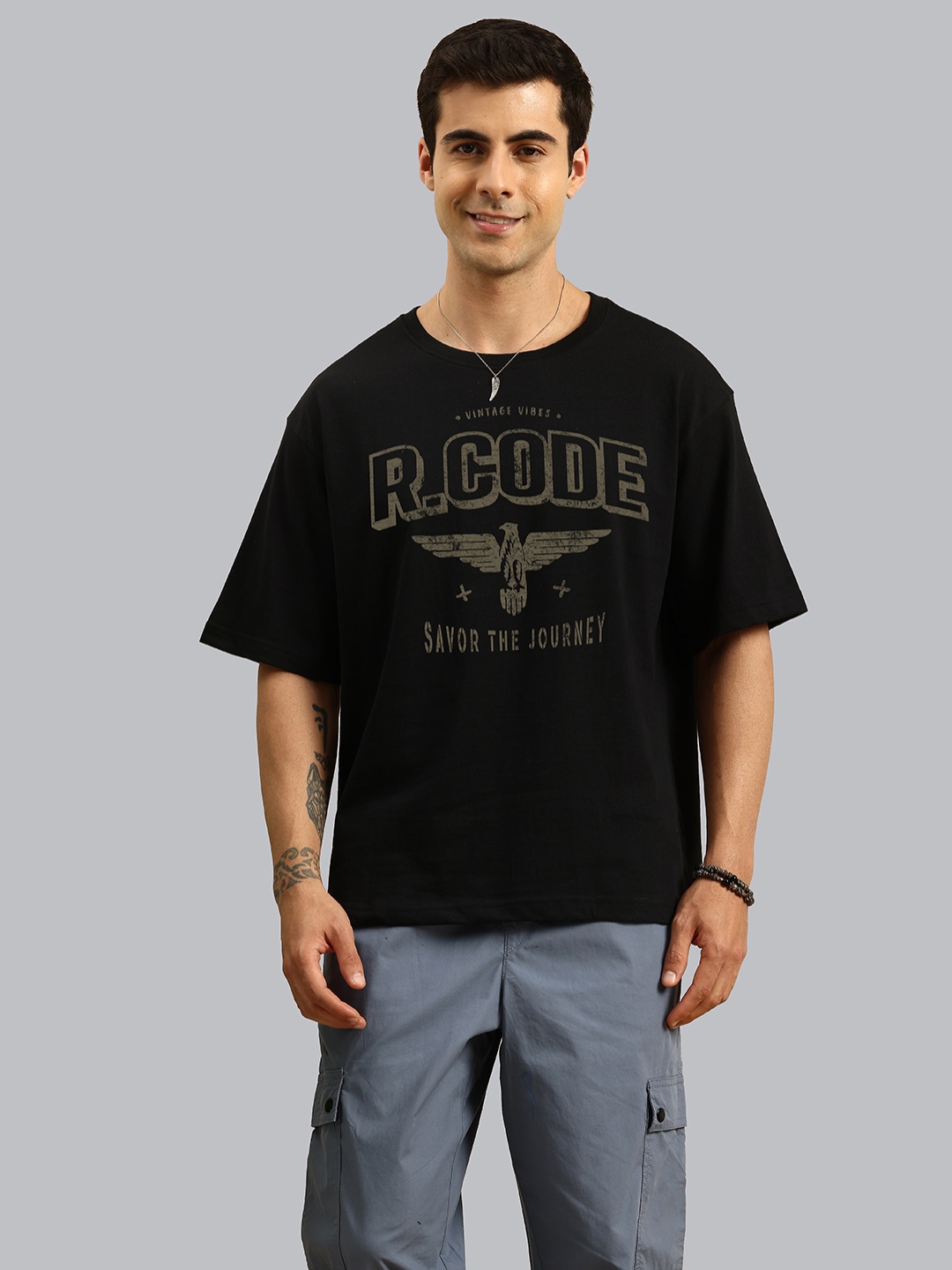 

R.Code by The Roadster Life Co. Men T-shirt, Black