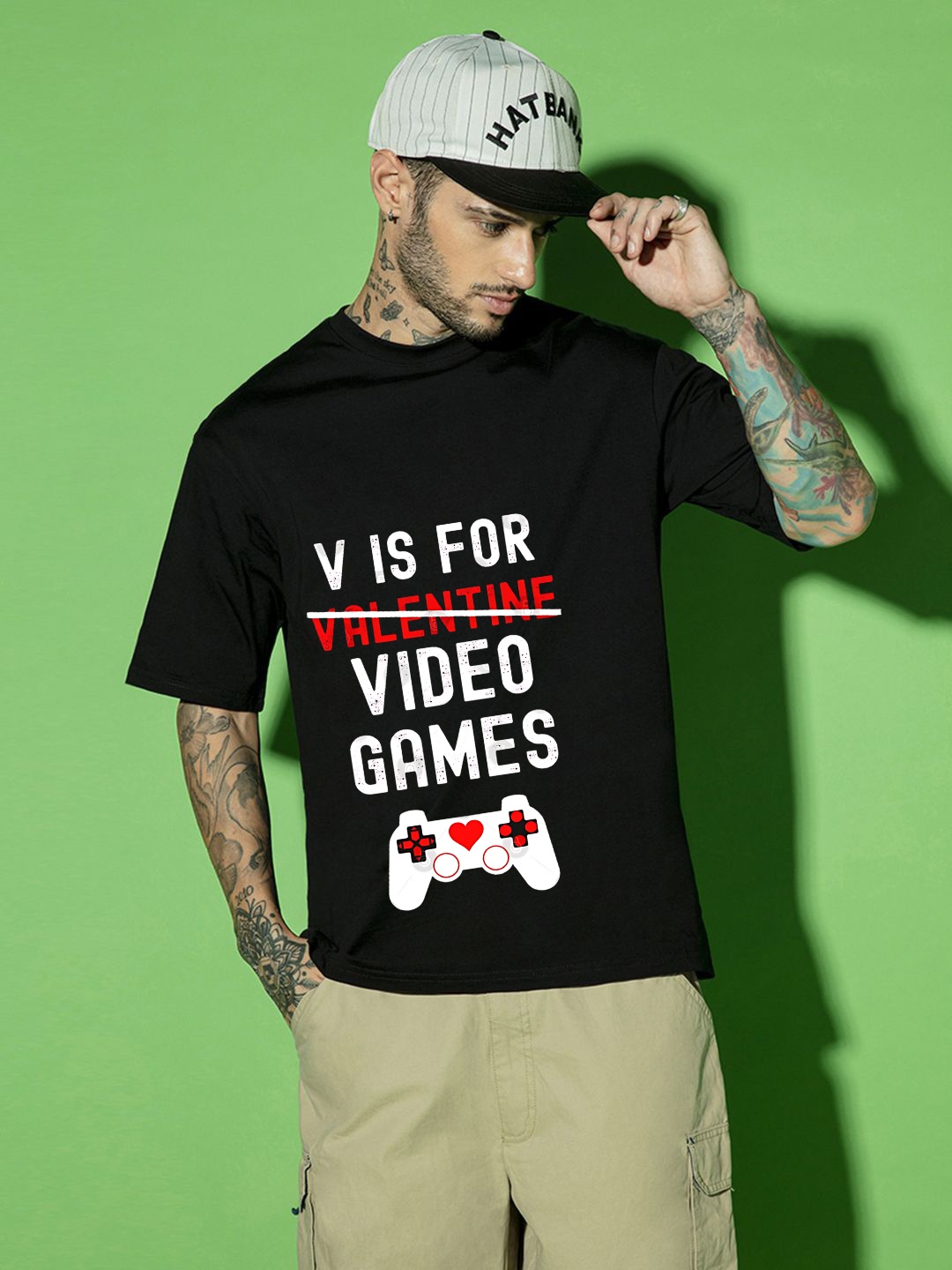 

RARESCAPE Men Typography Printed Round Neck Cotton Oversized T-shirt, Black