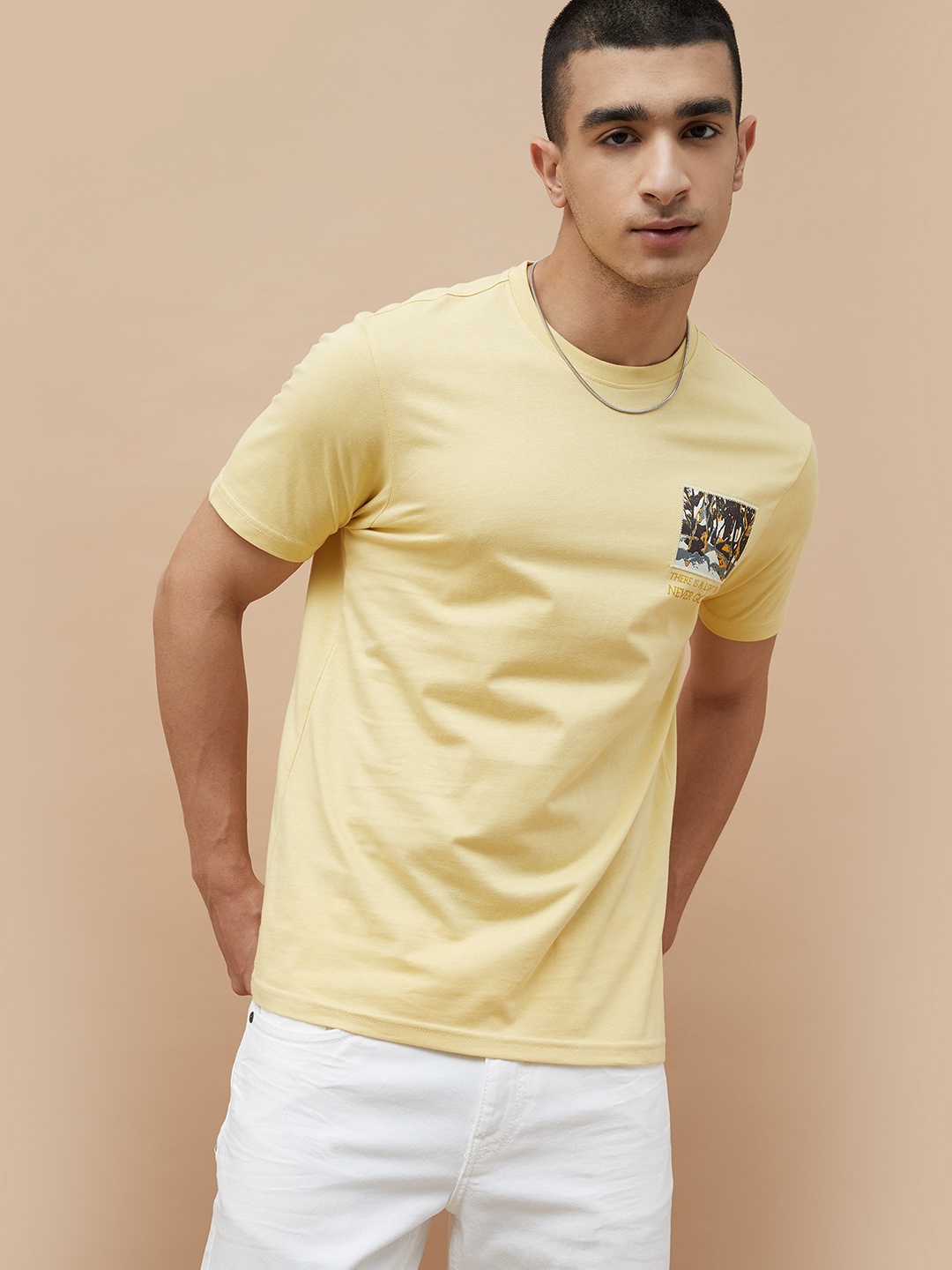 

Forca Men Graphic Printed Round Neck Cotton T-shirt, Yellow