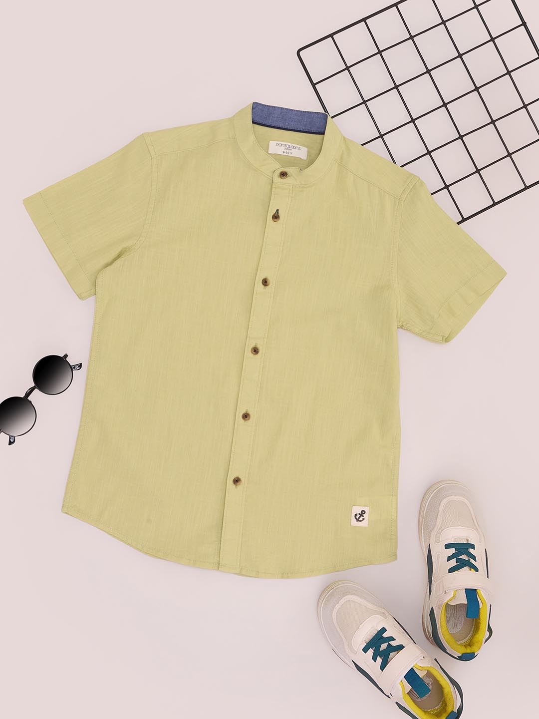 

Pantaloons Junior Boys Band Collar Solid Cotton Casual Shirt, Olive