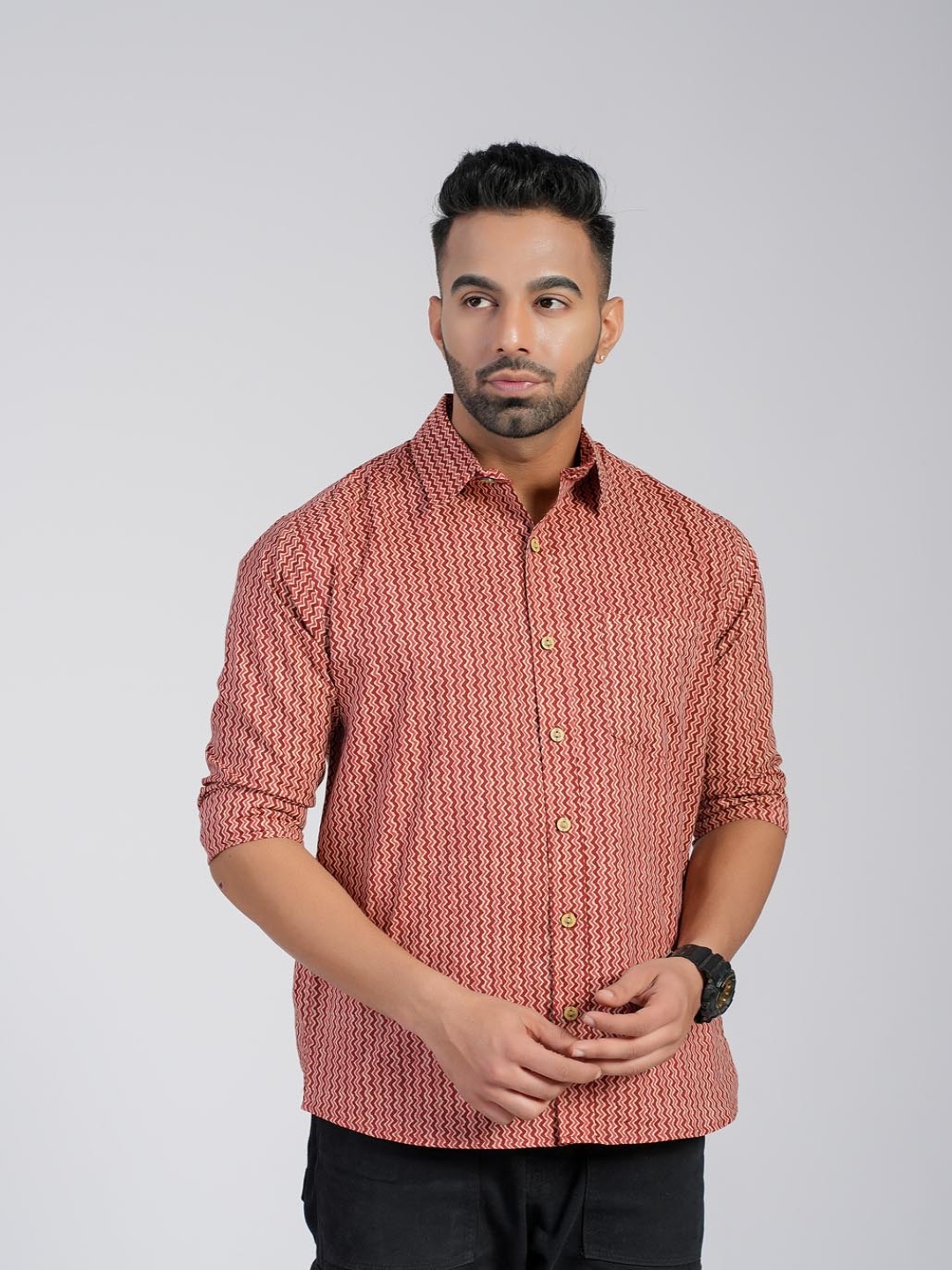 

Cotton Curio Men Comfort Opaque Printed Casual Shirt, Red