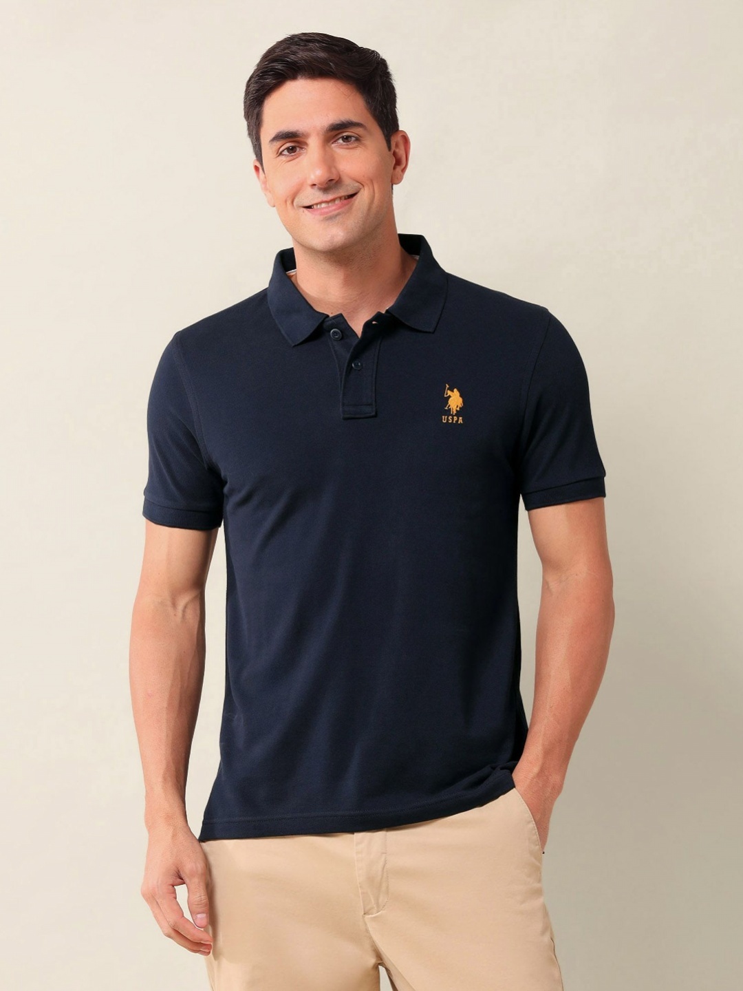 

U.S. Polo Assn. Men Solid Polo Collar Cotton Slim Fit T-shirt, Blue