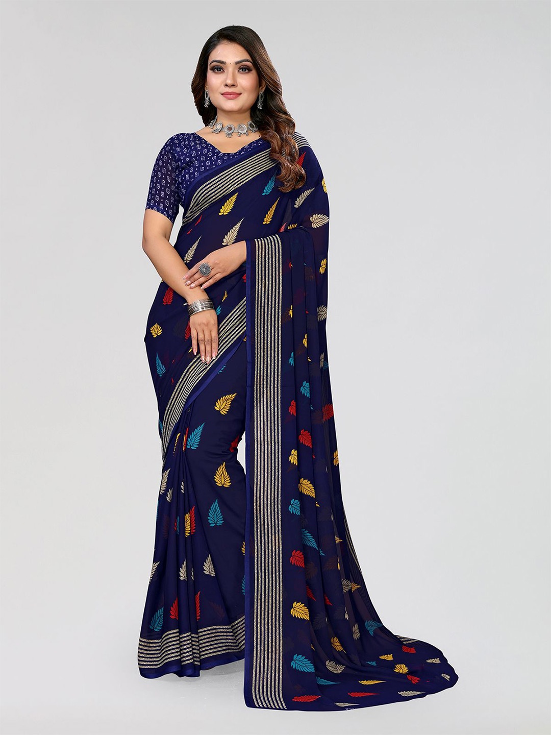 

Moda Rapido Floral Printed Saree With Blouse Piece, Blue