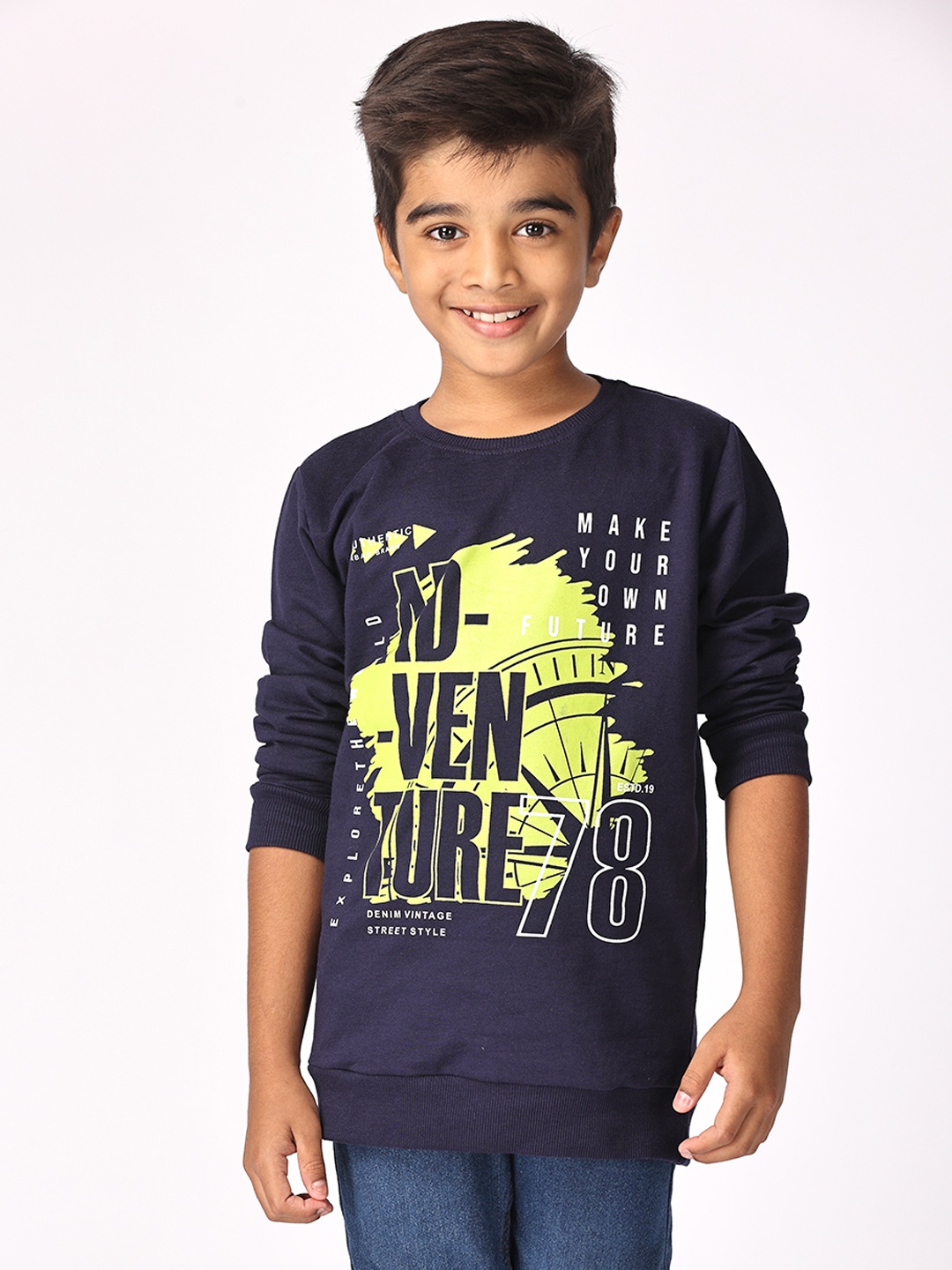 

TotzTouch Boys Typography Printed Pullover Cotton Sweatshirt, Navy blue