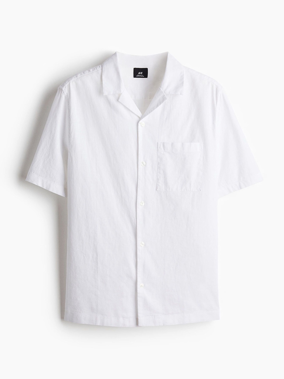 

H&M Regular Fit Short-Sleeved Linen-Blend Shirt, White