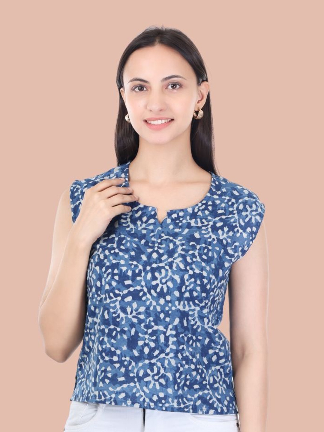 

Moda Rapido Floral Print Cotton Top, Blue