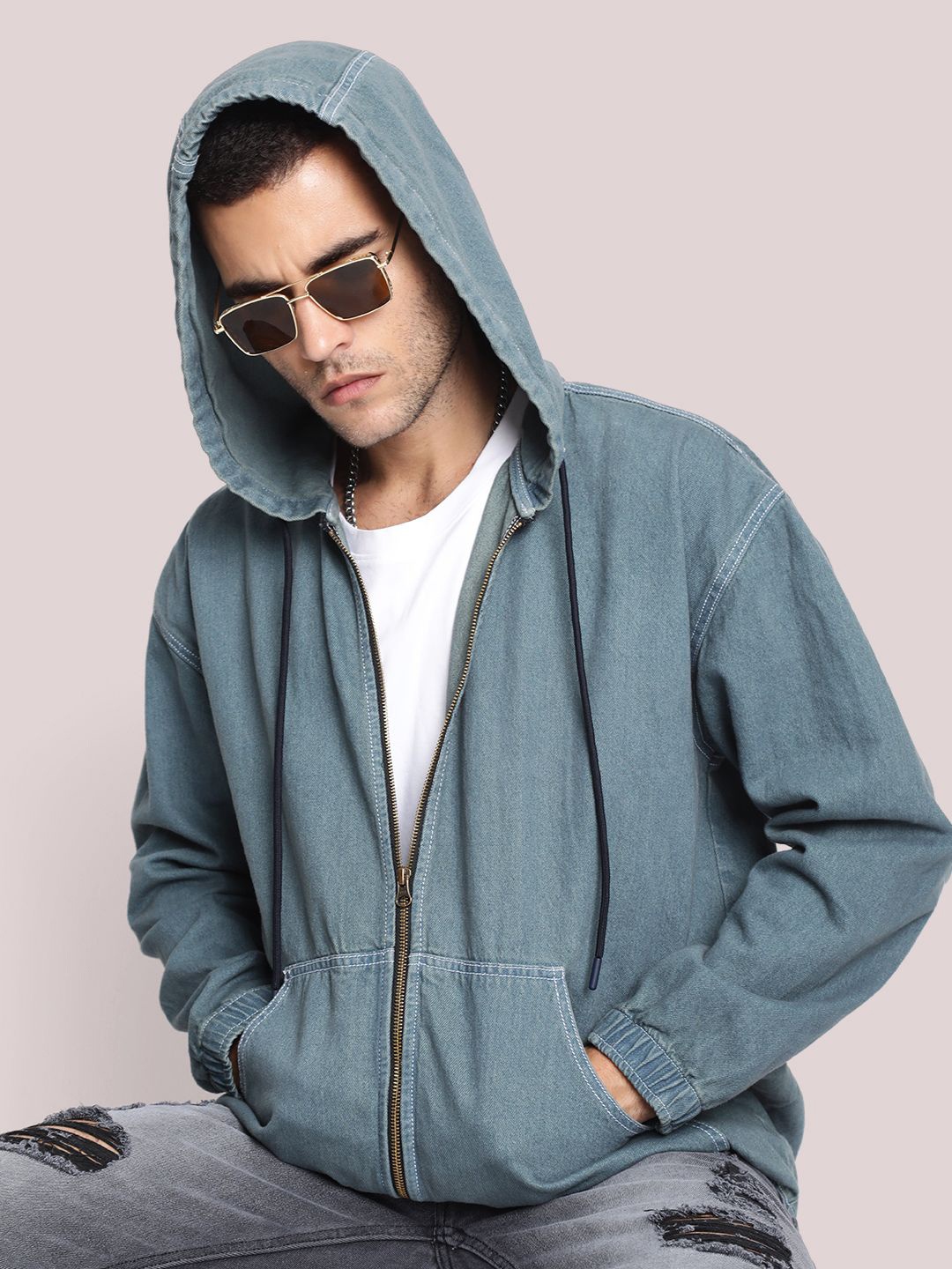 

Bene Kleed Men Oversize Hooded Denim Jacket, Blue