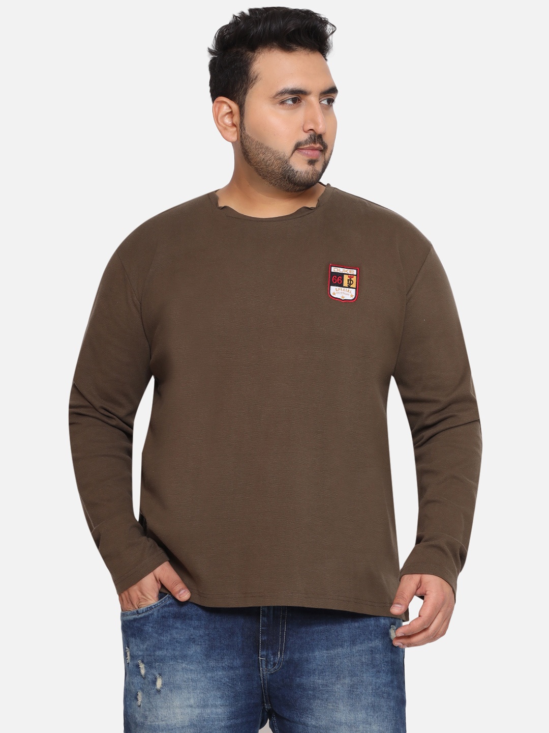 

Santonio Men Plus Size Solid Round Neck Cotton T-shirt, Brown