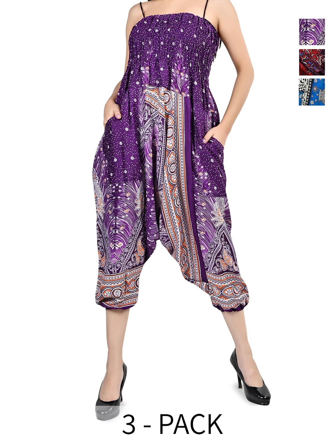 

NarNari Pack Of 3 Printed Harem Pants, Purple