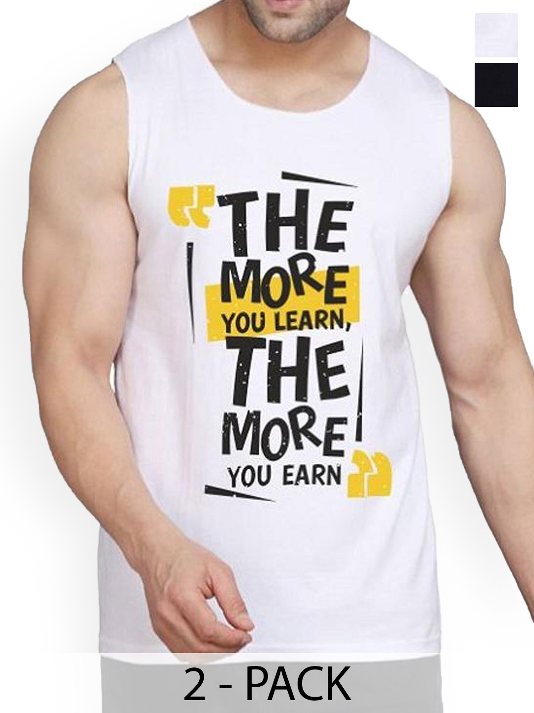 

WOOSTRO Men Pack Of 2 Cotton Printed Gym Vest, White