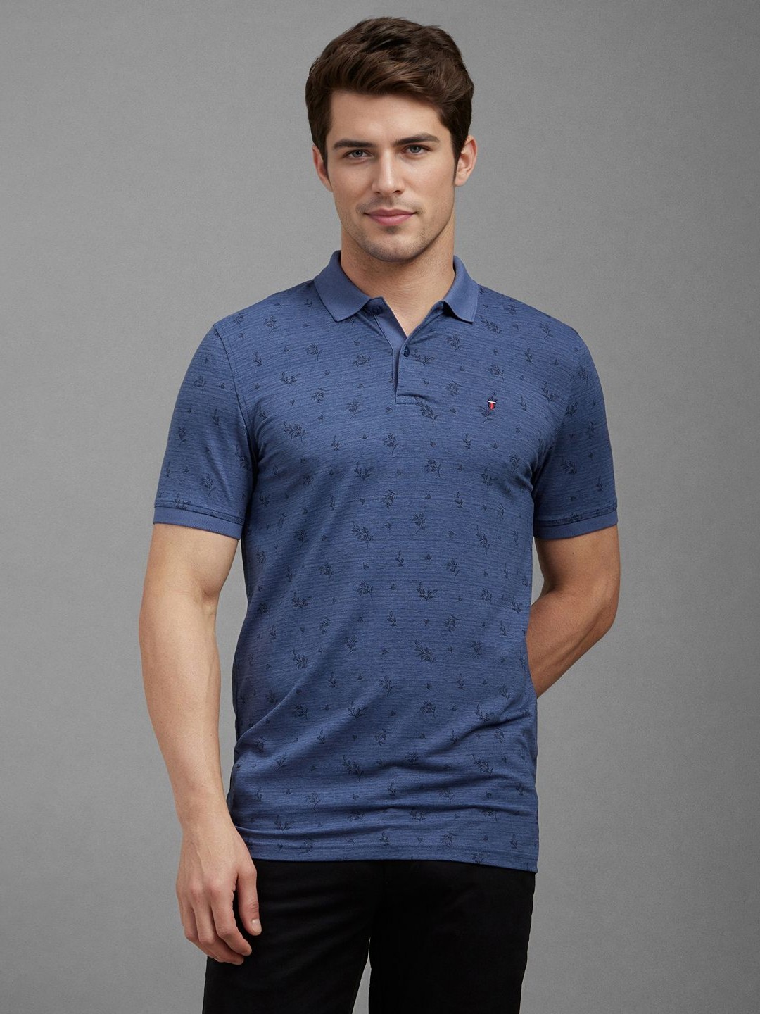 

Louis Philippe Sport Men Tropical Printed Polo Collar Slim Fit Casual T-shirt, Blue