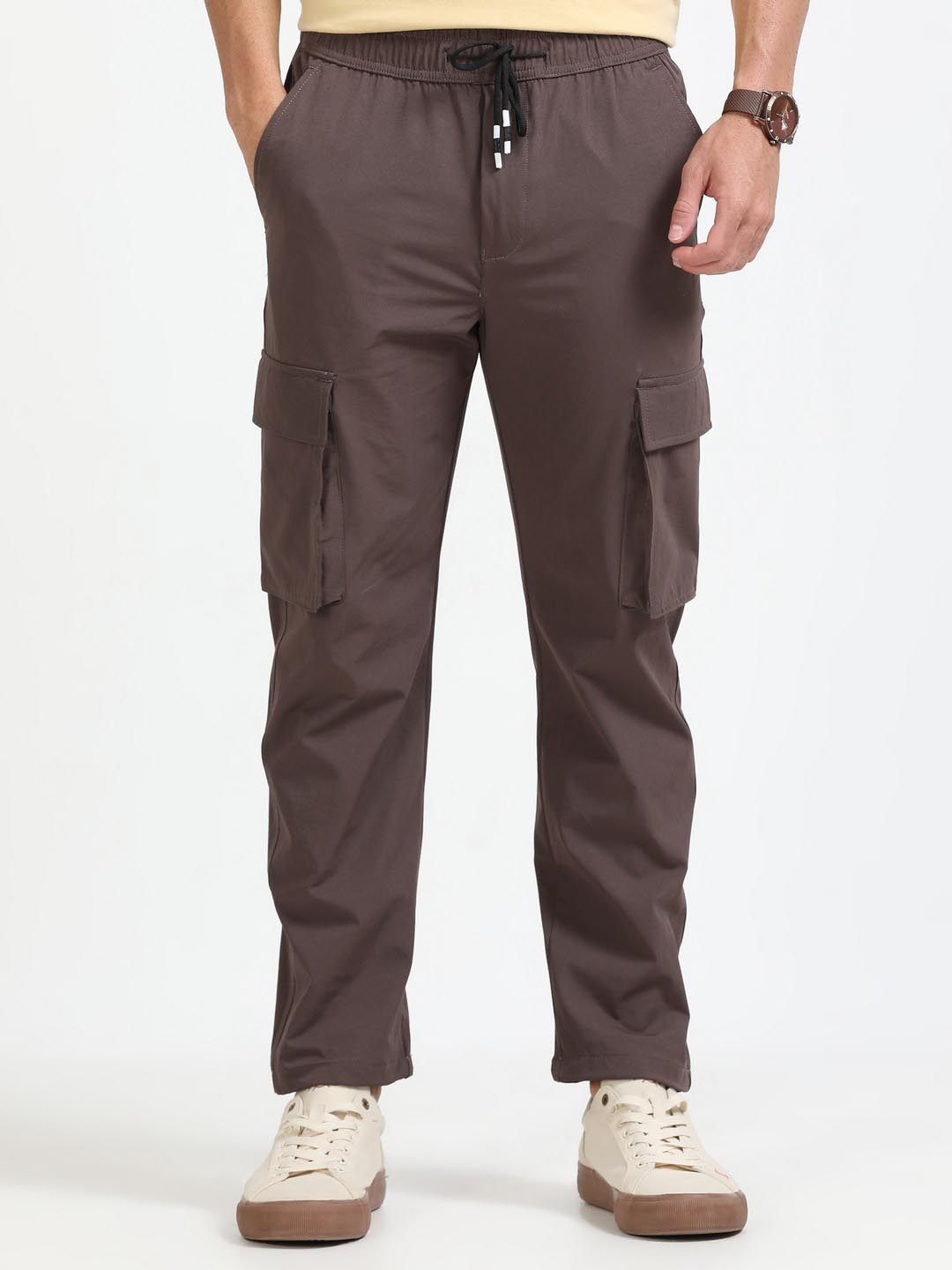 

NEVER NEUD Men Relaxed Loose Fit Parachute Cargos Trousers, Brown