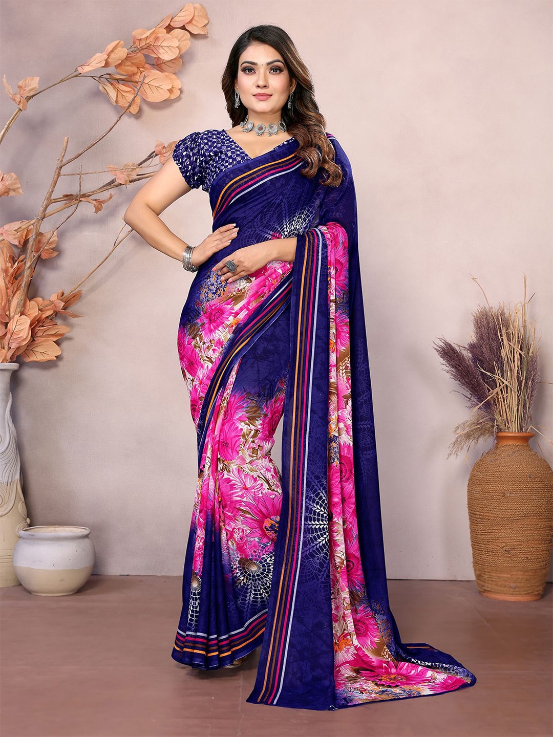 

Moda Rapido Floral Printed Saree, Blue