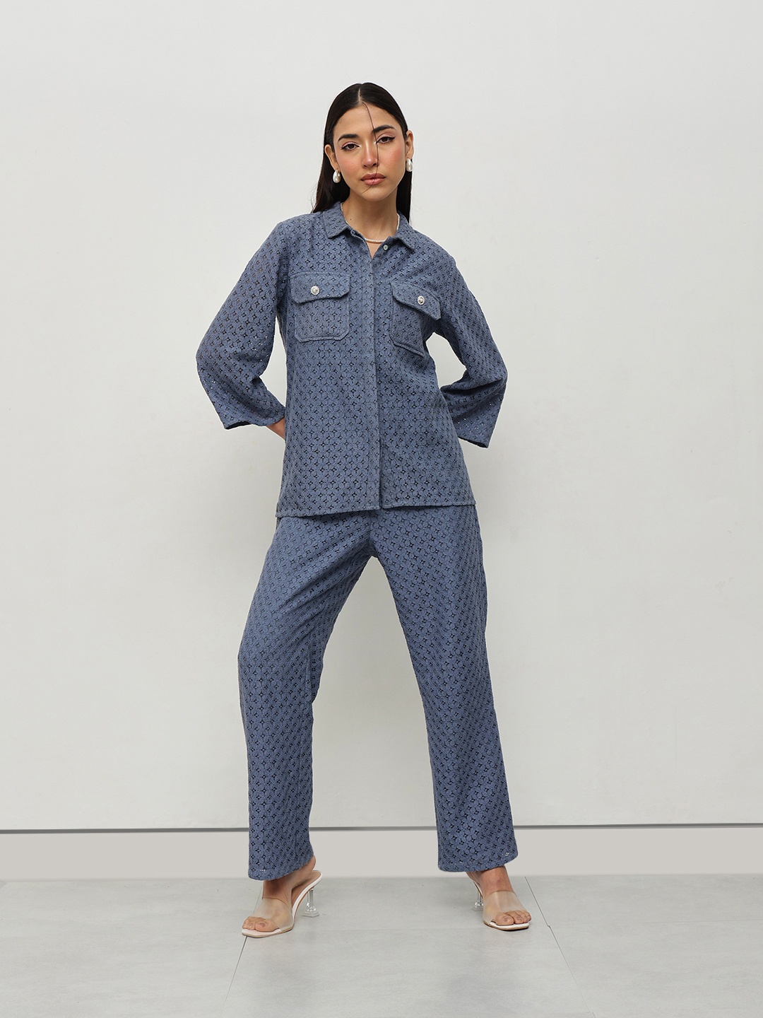 

HOUSE OF S Cutwork Shirt & Trouser, Blue