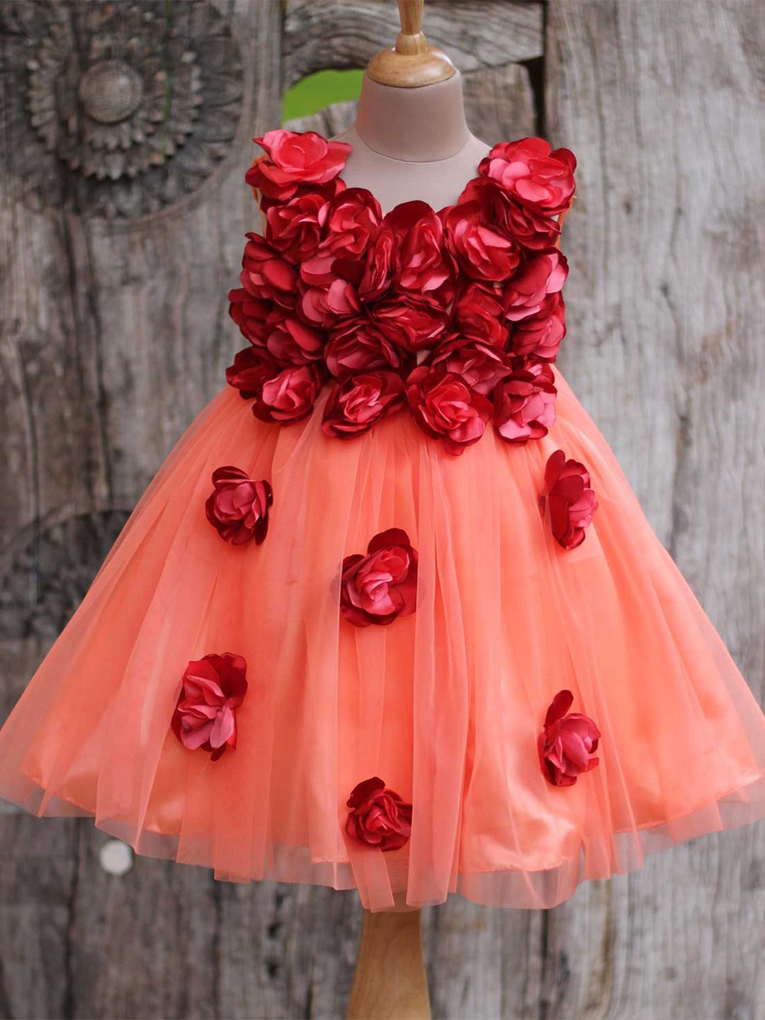

Li & Li Boutique Girls Peach and Red Flower Frock
