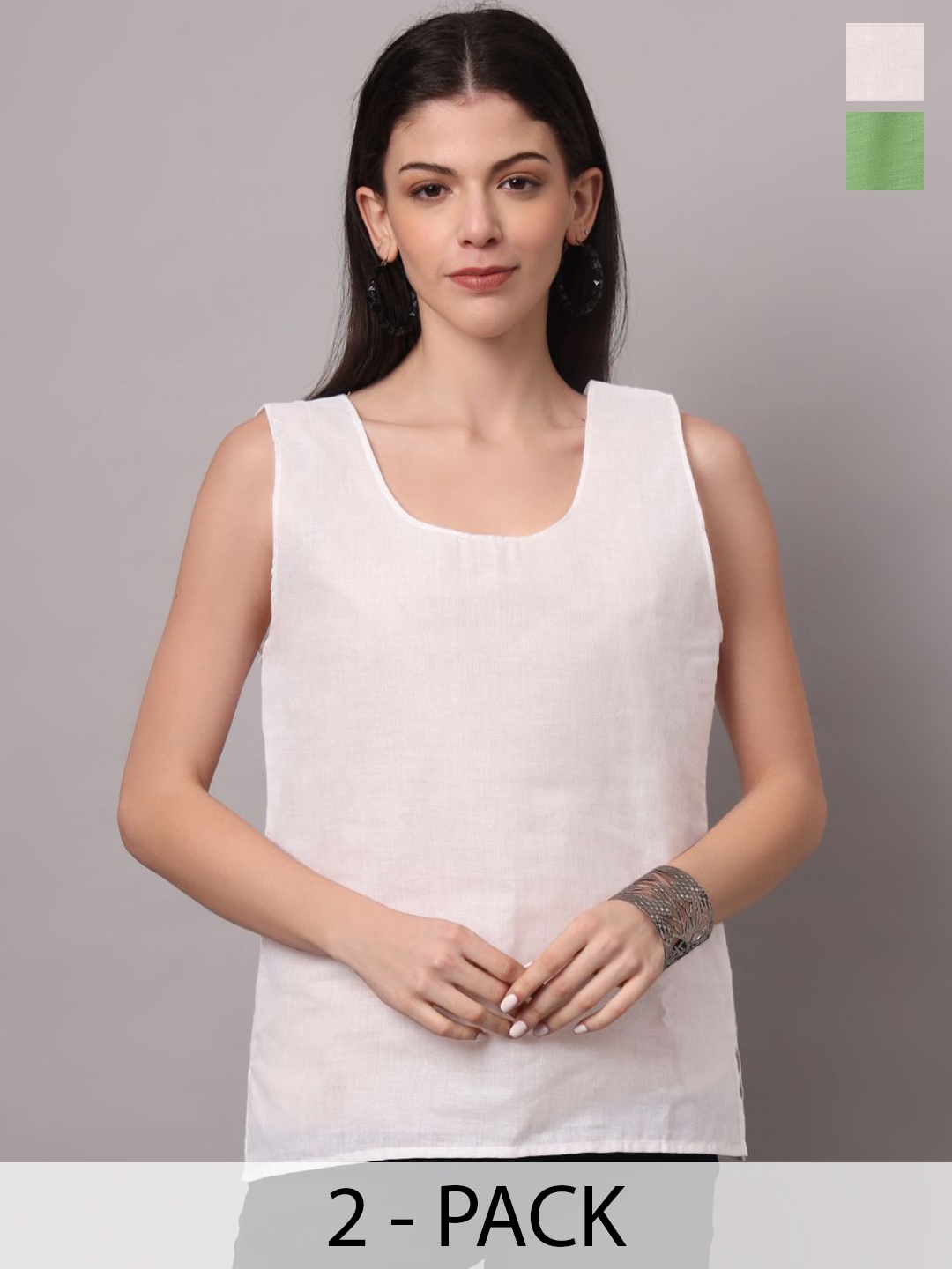 

PARAMOUNT CHIKAN Women Pack of 2 Cotton Round Neck Slips, Green