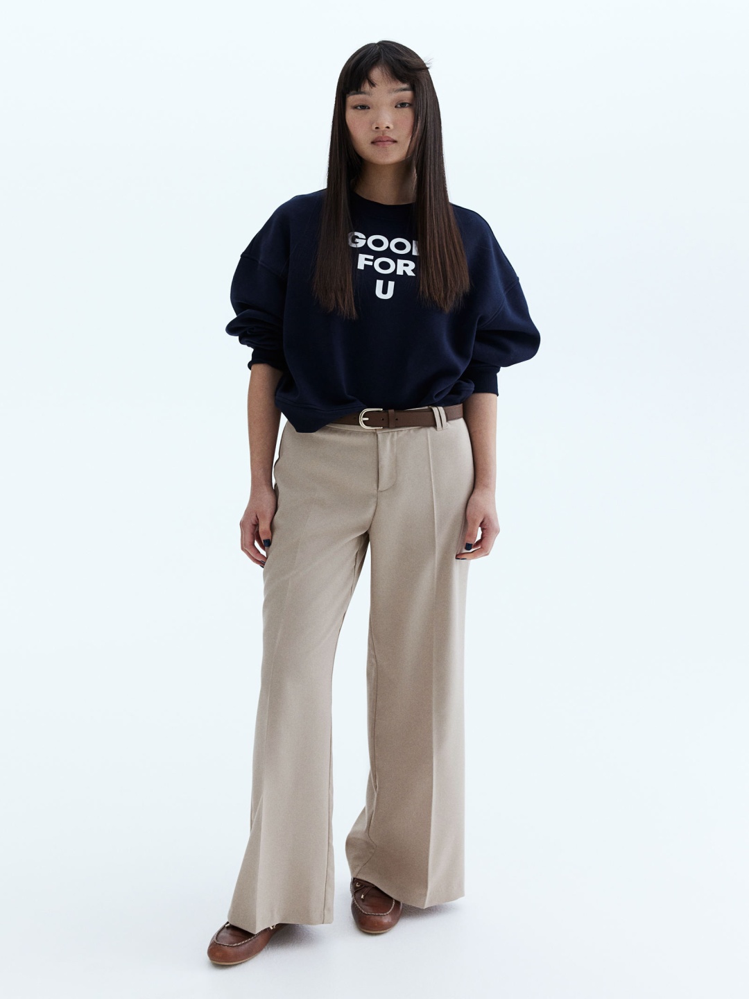 

H&M Women Wide Tailored Trousers, Beige