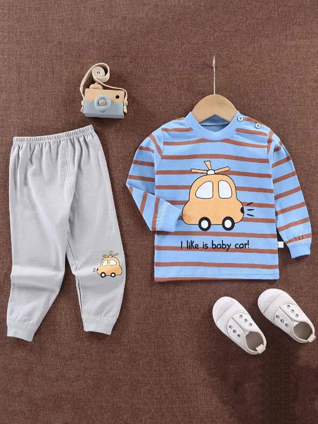 

Bold N Elegant Kids Printed Long Sleeves Pure Cotton T-Shirt With Jogger, Blue