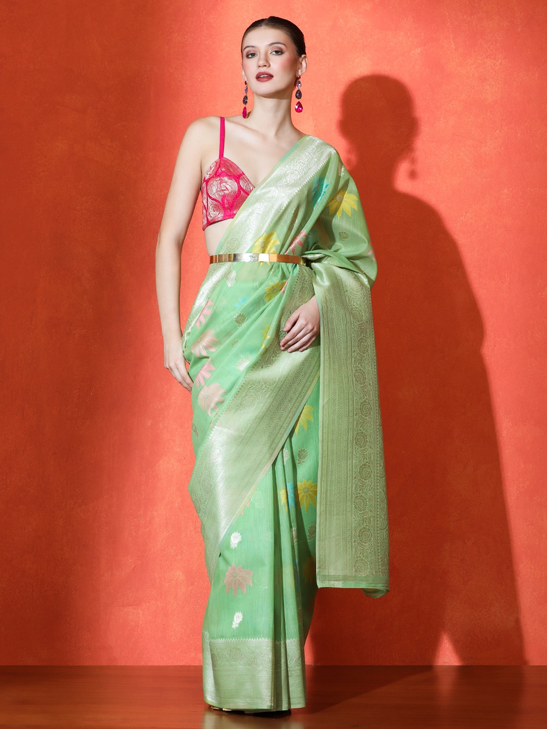

SARHA Woven Design Cotton Saree, Green