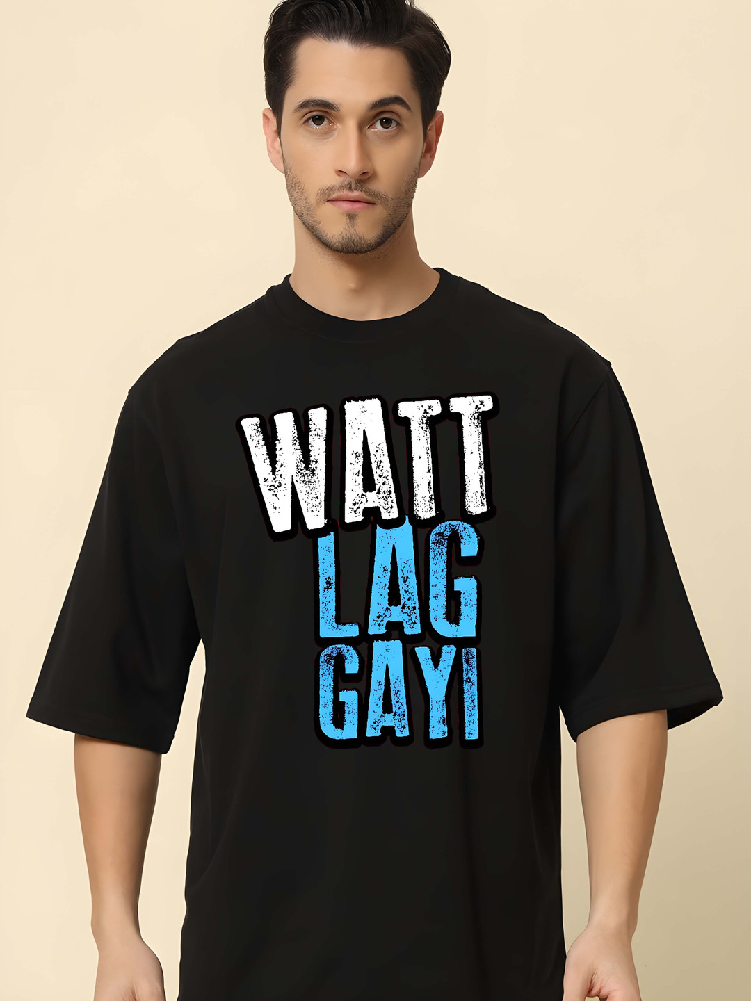 

Moda Rapido Men Typography Printed Round Neck Cotton Oversized T-shirt, Black