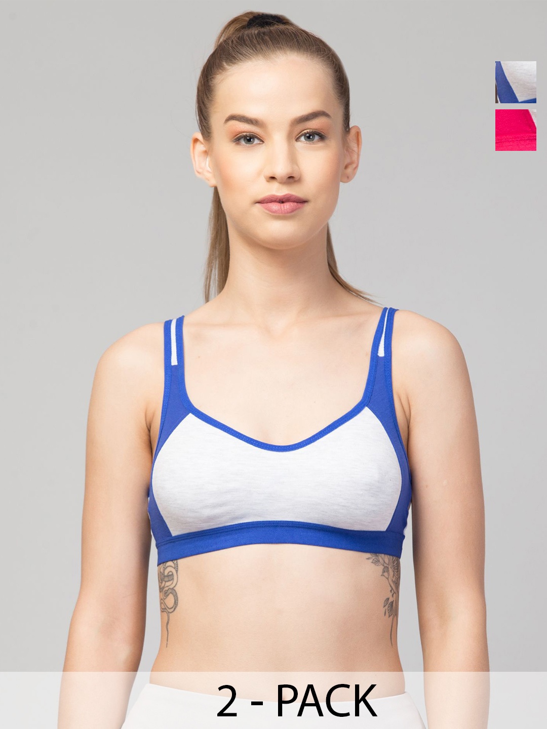 

CKARFE Pack Of 2 Cotton Non Padded Seamless Full Coverage Bra, Blue