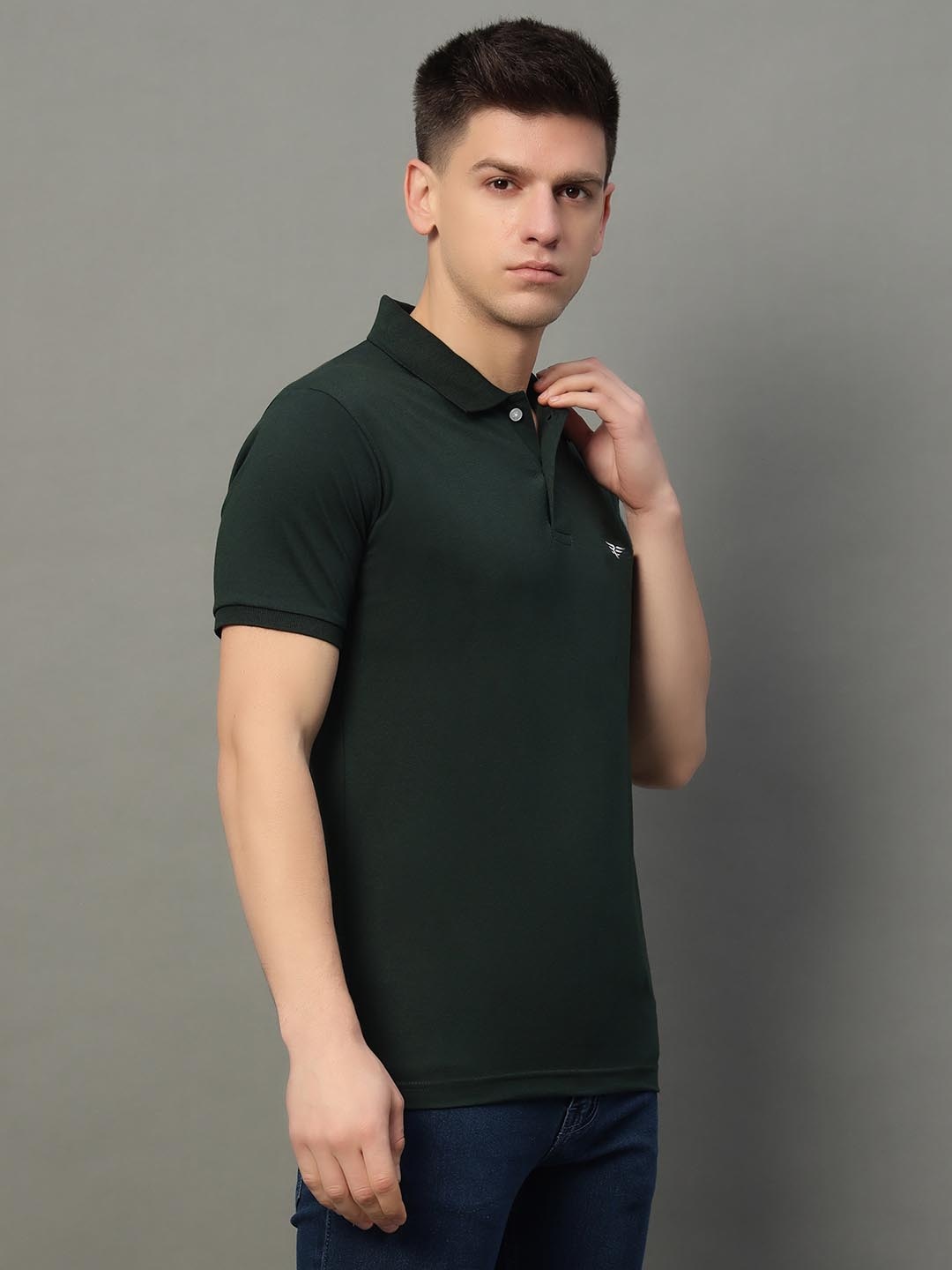

RISS Men Solid Polo Collar Cotton T-shirt, Olive