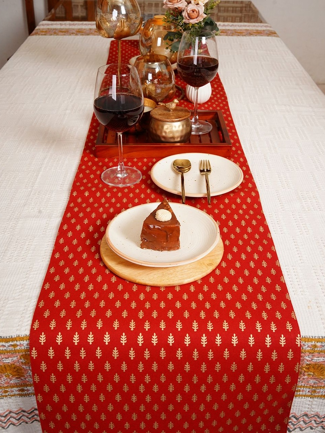 

Ratan Cart Red & Gold-Toned Ethnic Motifs Printed Table Runner