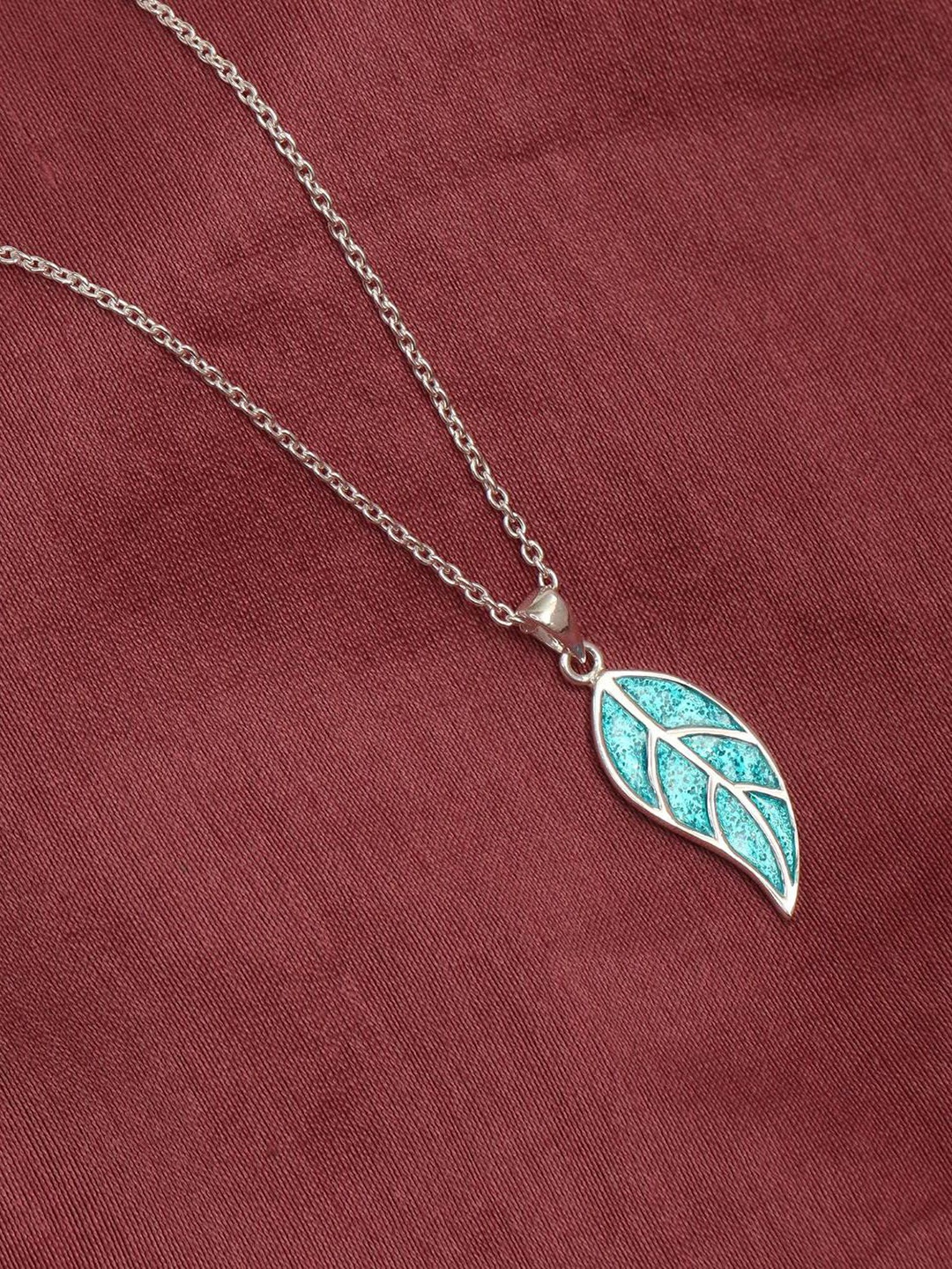 

LeCalla 925 Sterling Silver Enamelled Leaf Contemporary shaped Pendants with Chains