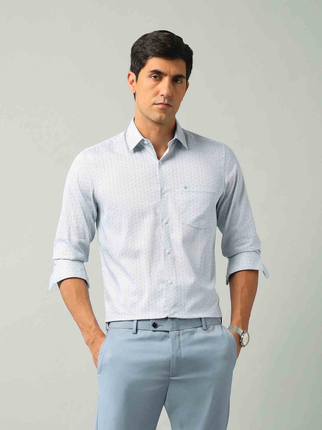 

Arrow Men Classic Fit Spread Collar Geometric Printed Cotton Formal Shirt, Blue