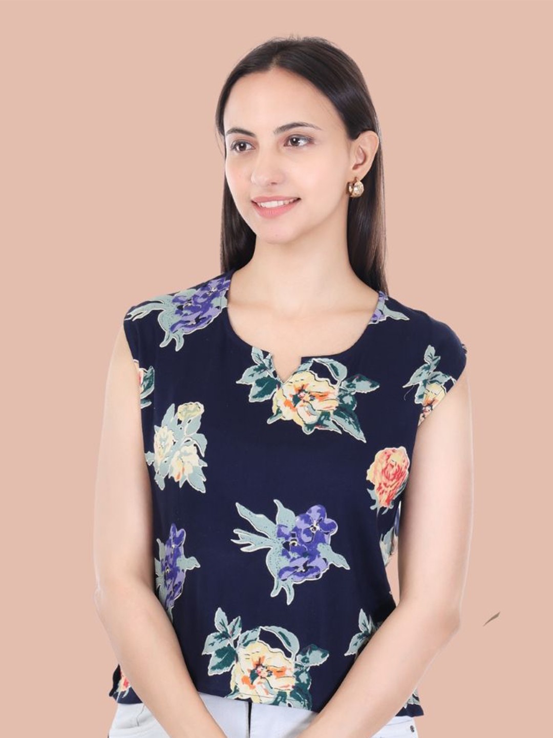 

Moda Rapido Floral Print Crepe Top, Blue